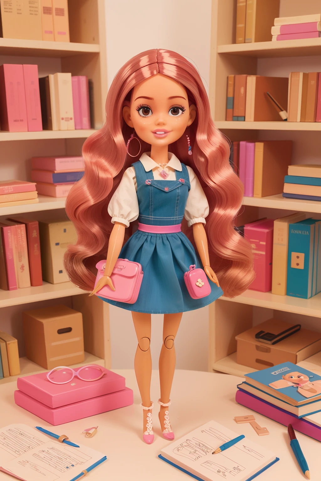 boneca barbie estudante, cores vibrantes