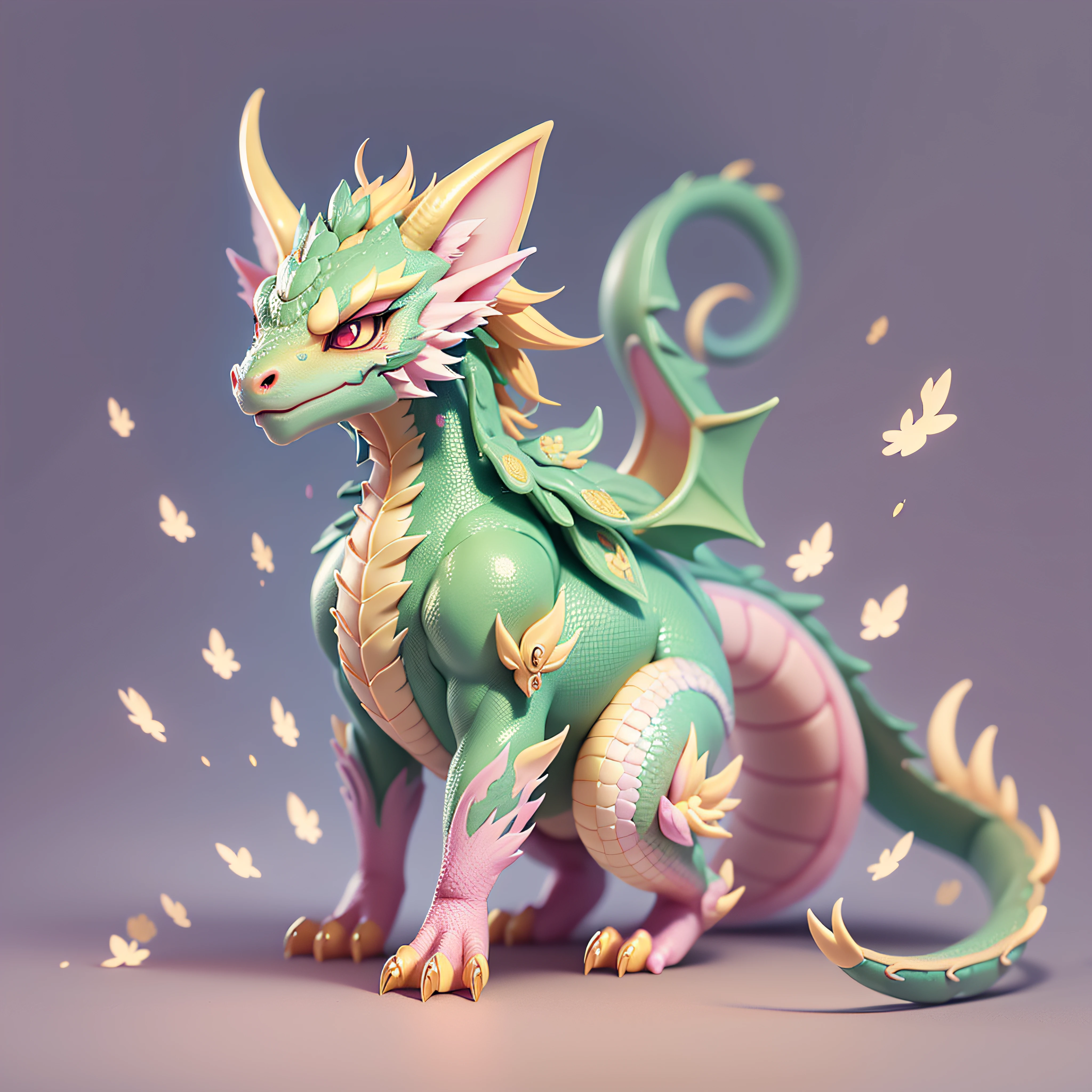 ((chinesedragon))Dragon with yellow mane and pink horns, Cute detailed digital art, lovely digital painting, cute 3 d render, adorable digital art,, 8K high quality detailed art, cute detailed artwork, cute little dragon, Detailed fanart, fantastical creature
