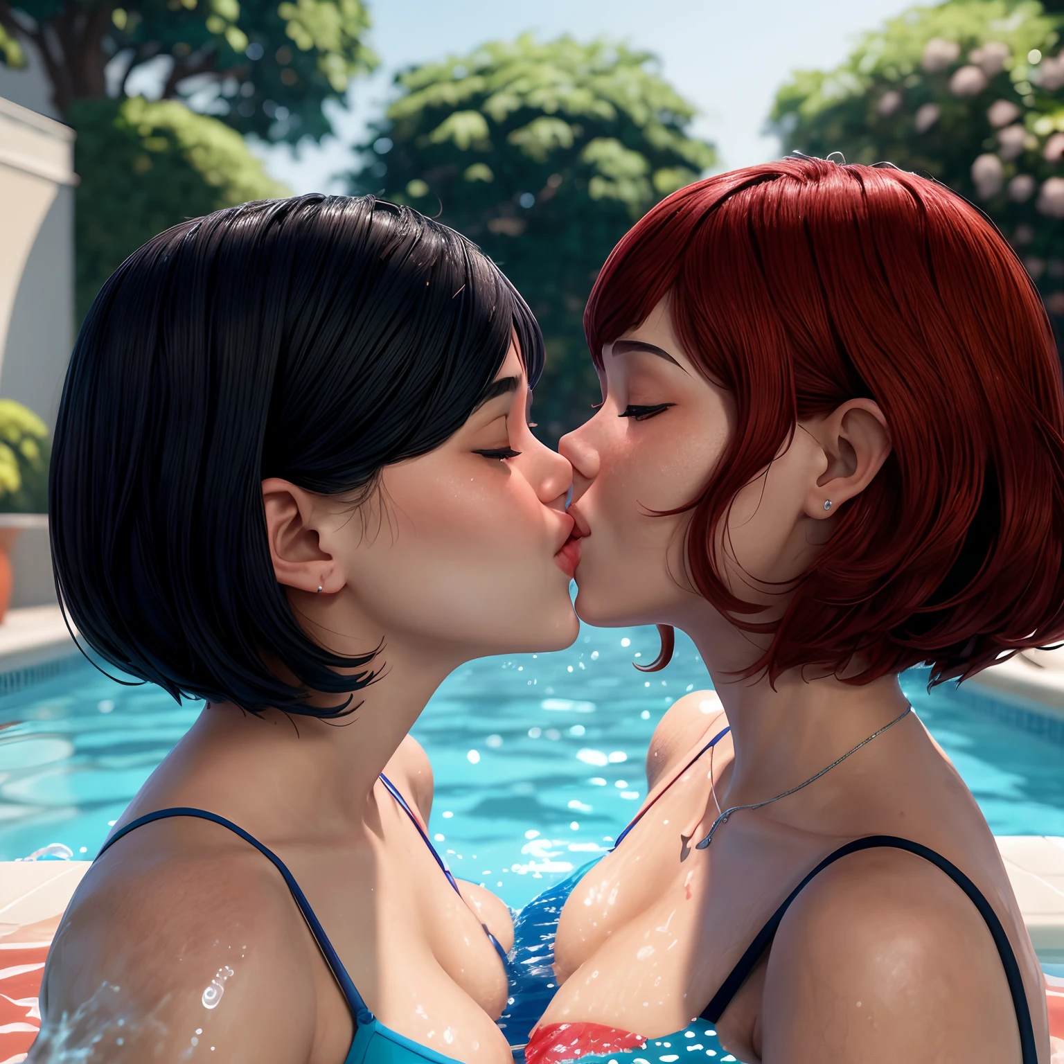 there are two women kissing in a pool with water, alena aenami and lilia alvarado, lesbian art, ( ilya kuvshinov ), nick silva and ilya kuvshinov, ilya kuvshinov. 4 k, artstyle : ilya kuvshinov, lesbian kiss, digital art ilya kuvshinov, ilya kuvshinov style