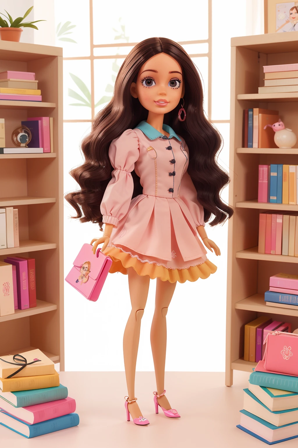 boneca barbie estudante, cores vibrantes