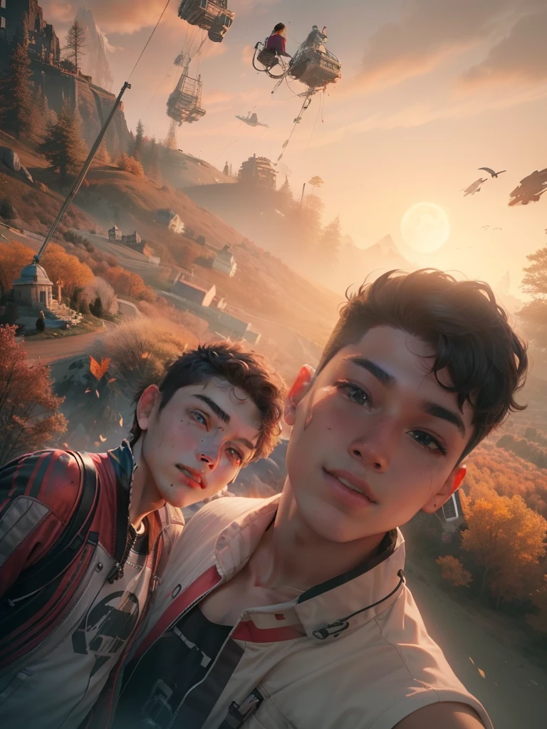 It will be nice to see the picture, the hill will be behind the face, the face will be the same as before The picture will look like sci-fi two boy friends