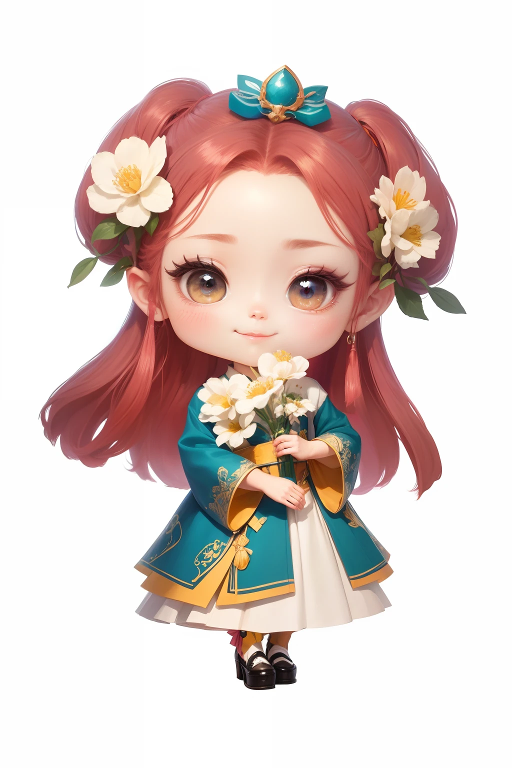 Chinese shoes,white limbo,Pattern,Pedras preciosas,Refinement,ssmile,Very cheerful,,full bodyesbian,Perfect quality, (tmasterpiece:1.2) ,(8K) ,(Out of sorts)Exquisite painting,lovely digital painting,anime styled digital art,style of anime。8K,