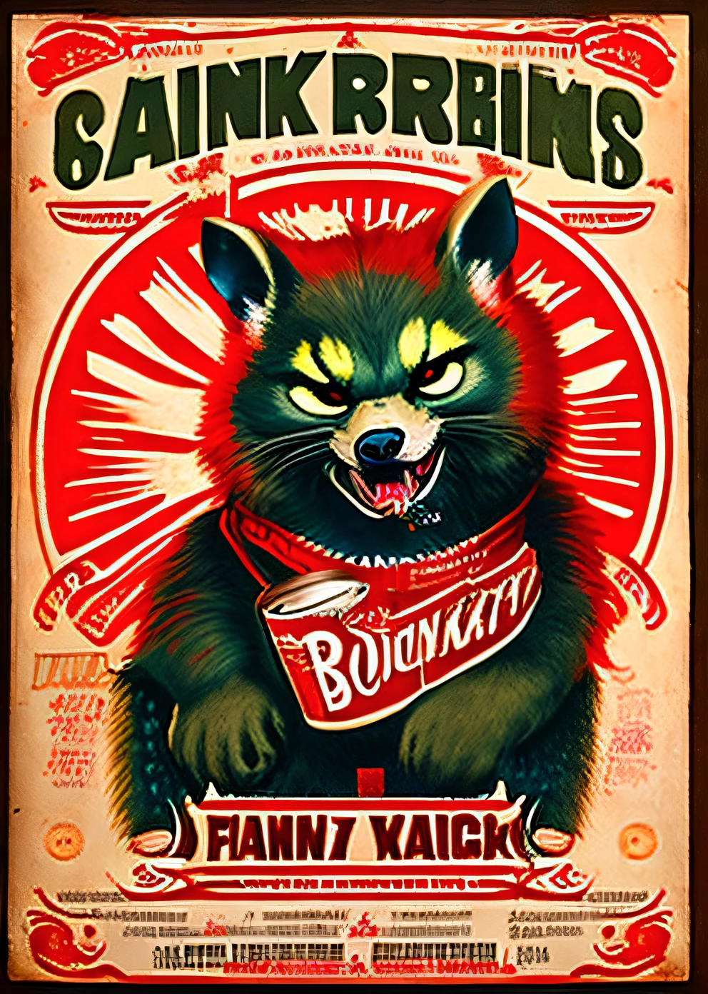 American Vintage Design、A2 Poster、Original design、Crazy Animal、junky、PUNK ROCK、Bloodshot with big eyes、Fangs bared、Weapon keeping、Crazy characters、Corona、Budweiser、Heineken、tobacco、beer、drag、