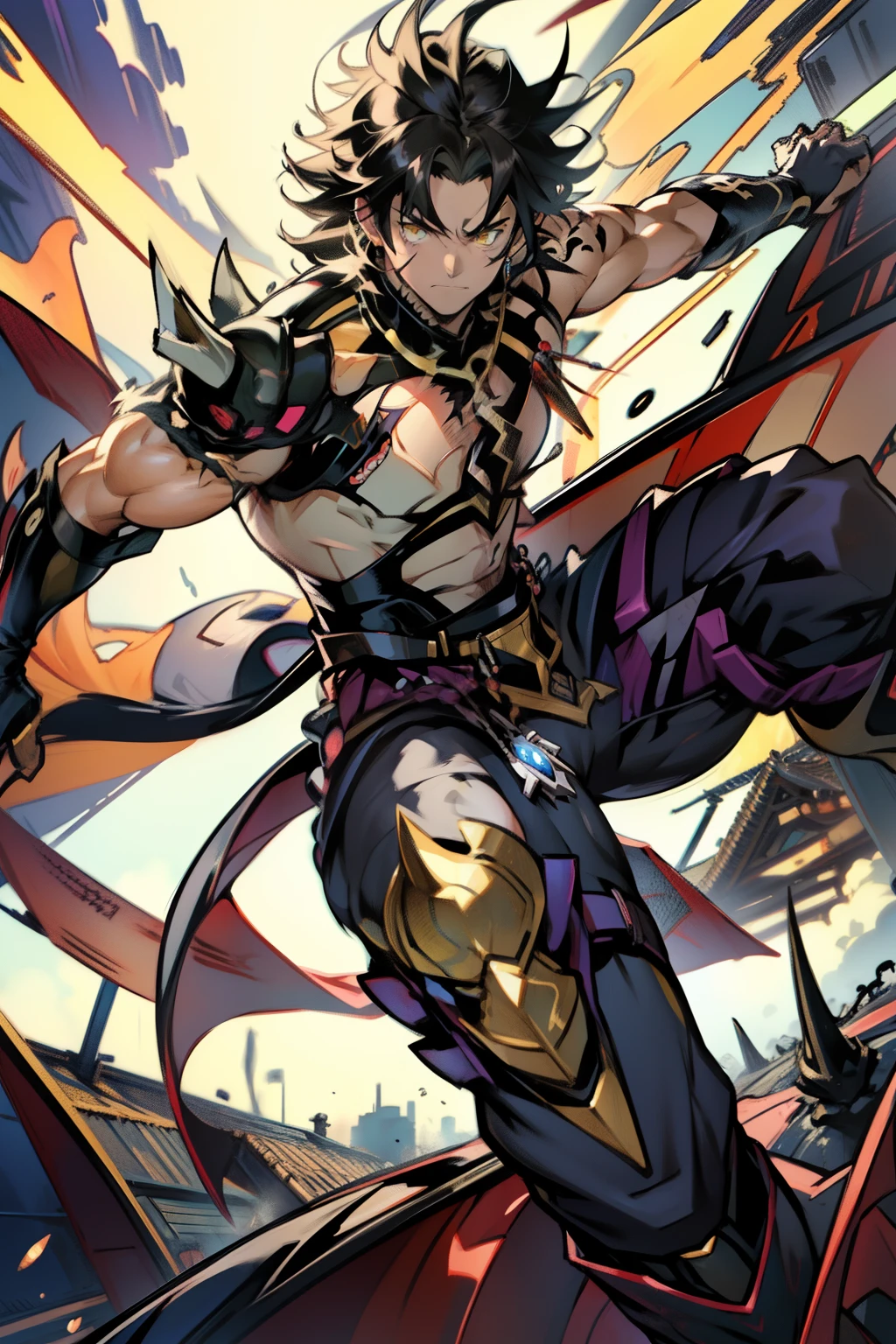 《the original god》Arataki Kazuto , male people，，((Masterpiece)), ((Best quality)), Ultra detailed,((illustration)), Dynamic Angle, Detailed light, (Delicate eyes), Floating, 1boy, Male focus, Head, Clothing, Yellow eyes, necklace, tattoo, (Forehead:0.8), (ahoge:0.8), jewelry, apathy，Ray， chest muscle， Sexy , Venom symbiote for your body, Black mucus of the body , （into venom）, Venom，frontage，style of anime4 K， 4K anime wallpaper， Badass anime 8 K， 4 k comic wallpaper， young anime man， Anime boys， Anime wallpapers 4 k， Anime wallpaper 4K， High quality anime art style， Anime moe art style， Anime art wallpaper 8 K， Anime art wallpaper 4 K， RGB lighting