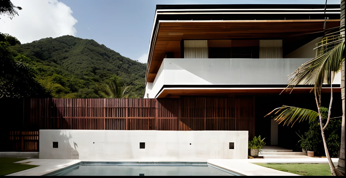 RAW photo, minimalist building exterior by caro utaha, in the style of dark brown and white, lush and detailed, mesoamerican influences, layered veneer panels, subtle lighting contrasts, hale woodruff