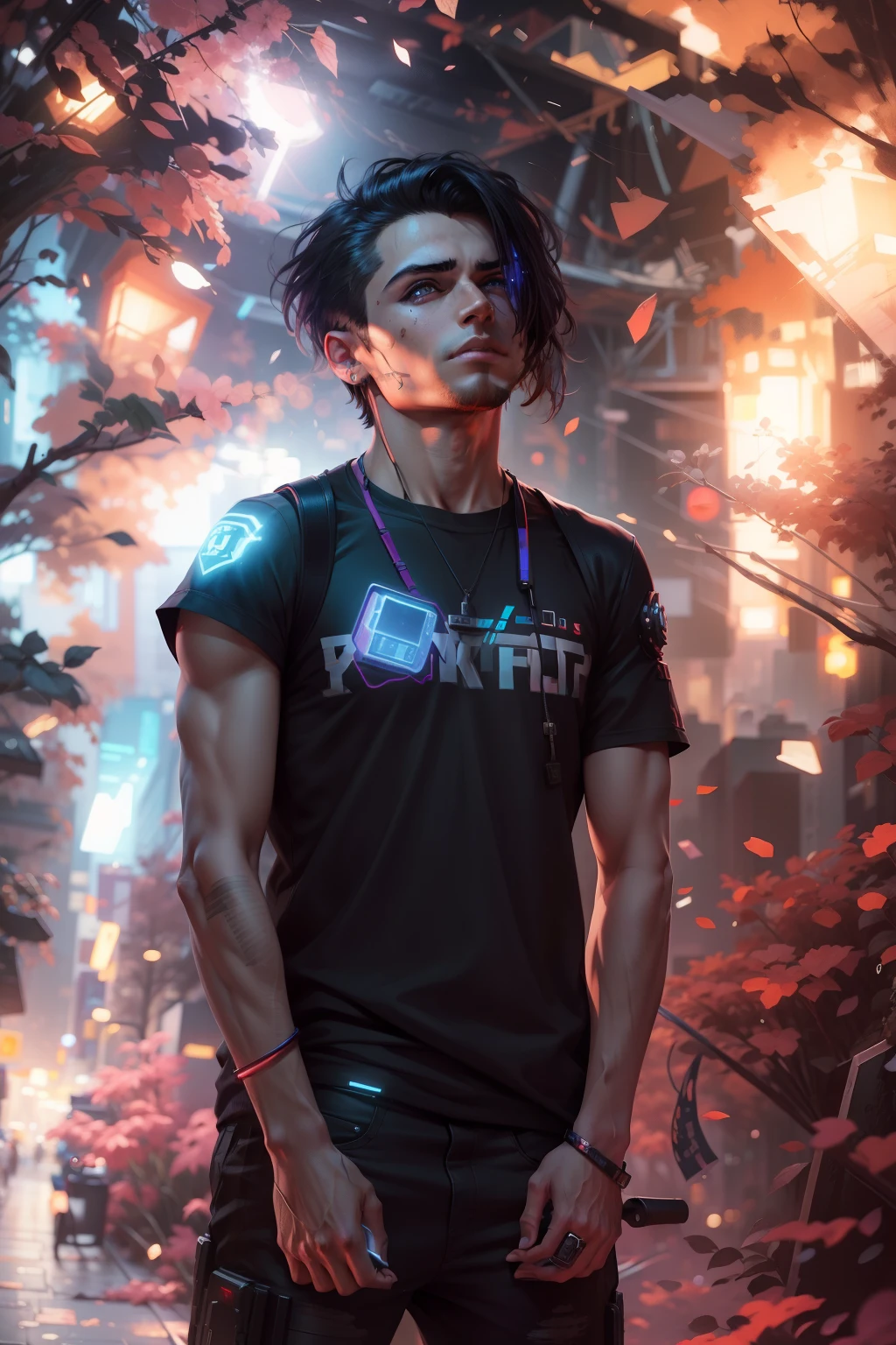 Change background cyberpunk handsome boy, realistic face, 8k ultra realistic