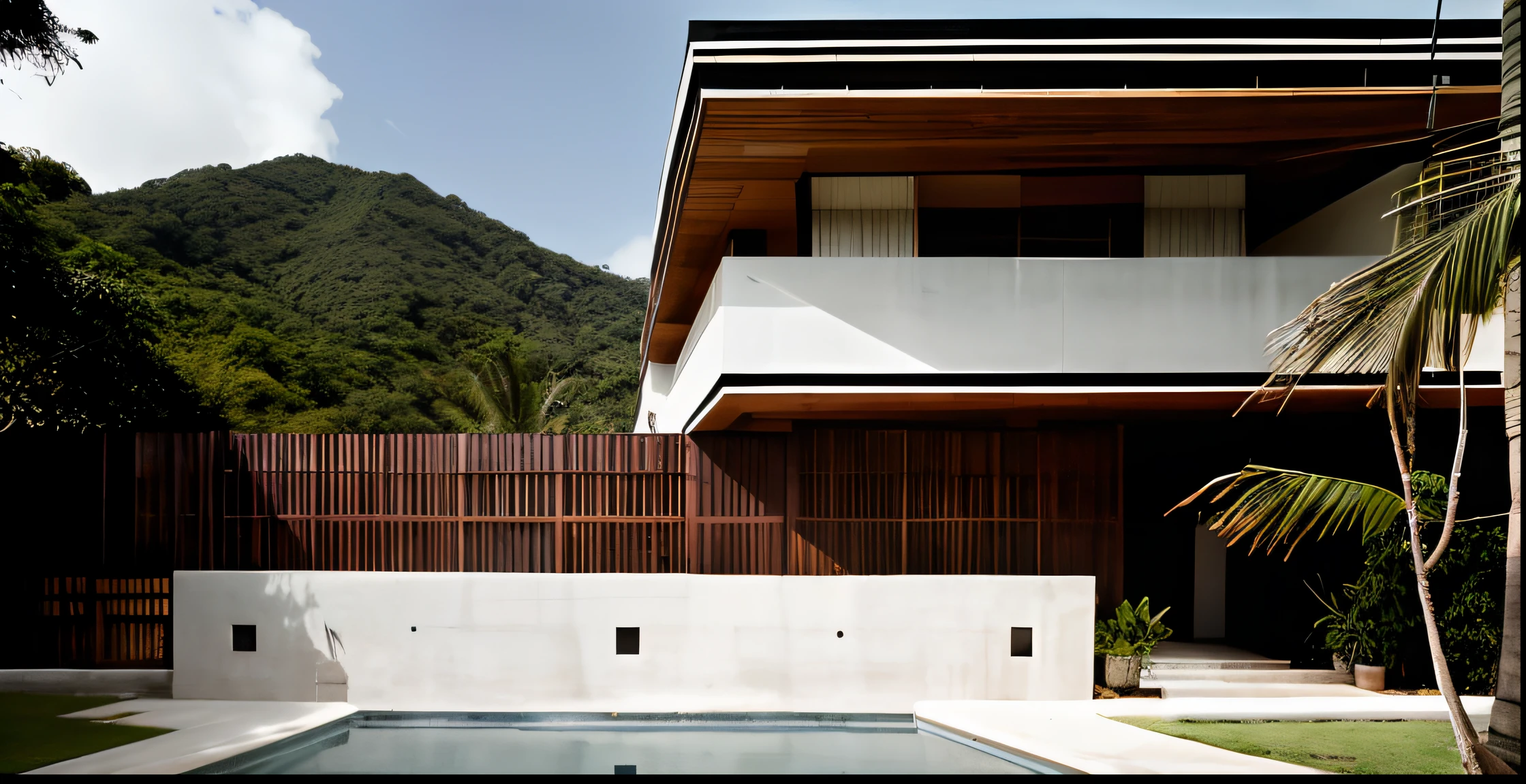 RAW photo, minimalist building exterior by caro utaha, in the style of dark brown and white, lush and detailed, mesoamerican influences, layered veneer panels, subtle lighting contrasts, hale woodruff