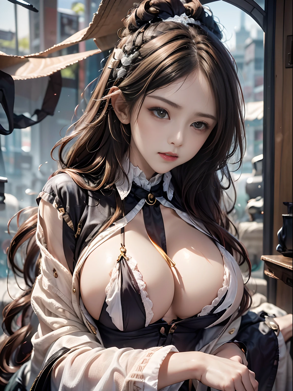 (Pure Color:0.9)、(Farbe:1.1)、(masuter piece:1,2)、top-quality、masterpiece、hight resolution、original、highly detailed wallpaper、pubic hair beauty、Victorian、doress、Unhappy、big breasts、Sepia color、20yr old