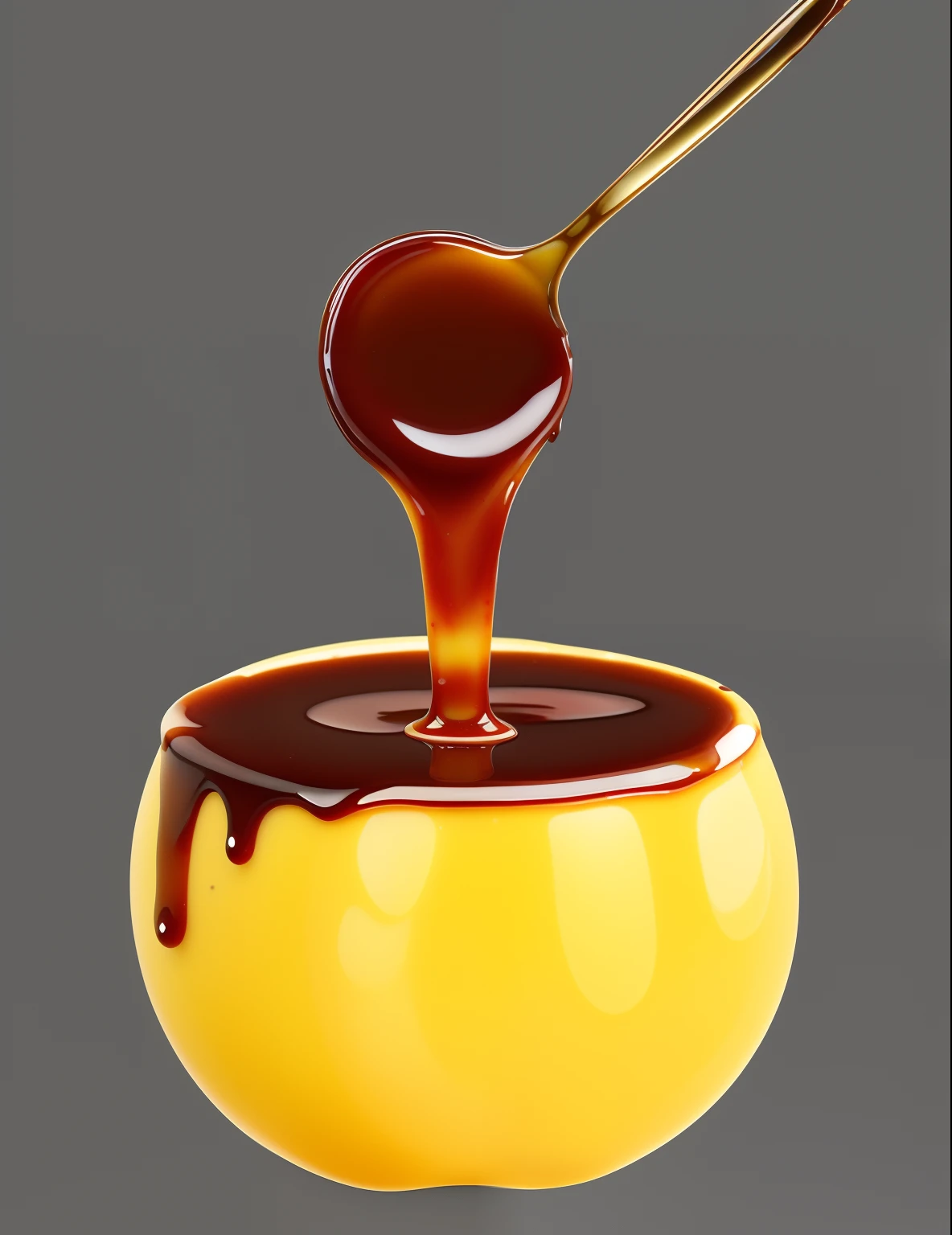 Yellow pears have a spoon with jam, marmalade, Chocolate sauce, syrup, honey dripping, smothered in melted chocolate, Dripping honey, Drip BBQ sauce, caramel, Sauce, Digital illustration, Spill the tomato sauce, dripping goo, arte renderizada, spilling juice, chocolate, Digital drawing, gooey, candy apple, Brown sauce, honey, digitial painting