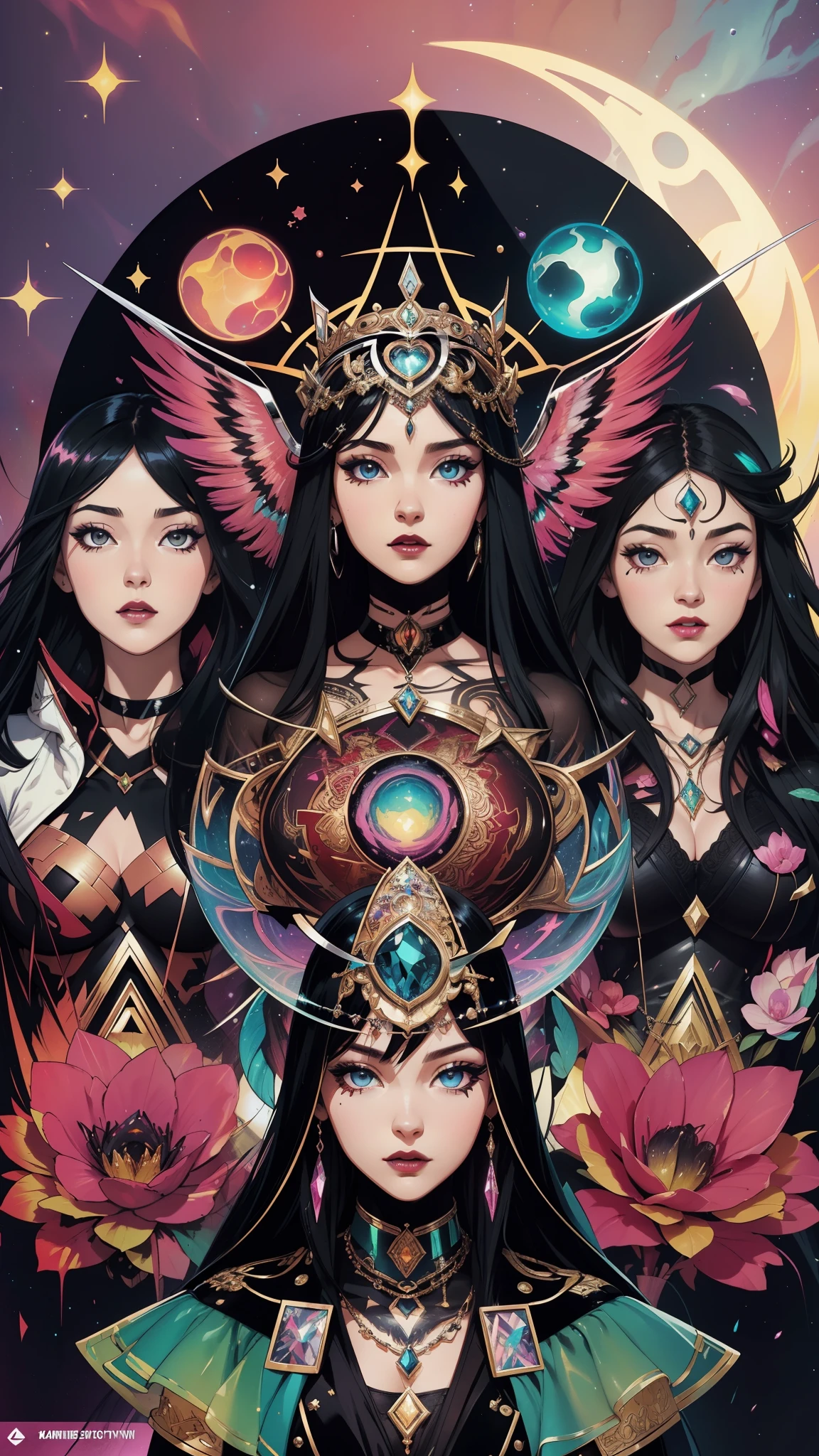 abstract beauty,approaching perfection,dynamic,Highly detailed,digitalpainting,Artstation,Concept art,Smooth,sharp-focus,illustartion,Artists: by Carne Griffiths, Wadim Kashin,leonid afremov,kandinsky,Psychedelic,watercolour,mother-of-pearl foil,stylish,Fantastic,colorful neon, s face, waist-high, portraite of a, up close, near, A glorious sunrise, aura, Glow, multi-colored bright aurora borealis, spectrum, In a chic, mixed-language_SMS, (beautiful and clear background:1.2),, fantastic paintings , high detailed eyes, The Space of the Northern Lights, galaxy, Gorgeous hair, Loving. Love. ultra detail hair, Best Quality, hiquality, hight resolution, detail enhancement, ((most beautiful image in the world)), Masterpiece, Best Quality, High Quality Detail Enhancement, ((most beautiful image ), Shiny hair, Ultra chic, Topless, naked body, curvy chic body, Stampa Flores, art by stjepan sejic, art by j scott campbell, Artist Guillem March, art by citemer liu, 4k, hight resolution, comic book character, comic, high quality detailed, style of ::2.0 comix illustration style,tatoon style, hiquality, hight resolution, detail enhancement, 8K, HD, Best Quality, hiquality, hight resolution, detail enhancement, 8K, HDR, sharp-focus, Ultra Detailed, perfect lighting, Curvy Body, Lush big breasts, Curvy big hips,Thin Transparent Gloves, Model of a fantastic witch: long wavy black hair, full dark lips, Smoky eyes, BREAK, Setting: Room with black color, Broken glass,multicolored neon crystals, BREAK, bodypaint: Polychromatic geometric patterns, Torso cover, Arms and legs, BREAK, Accessories: Chrome-plated chains with torn body, Silver Choker, black feathered white black wings, Naked, Cool, rock star, rainbow