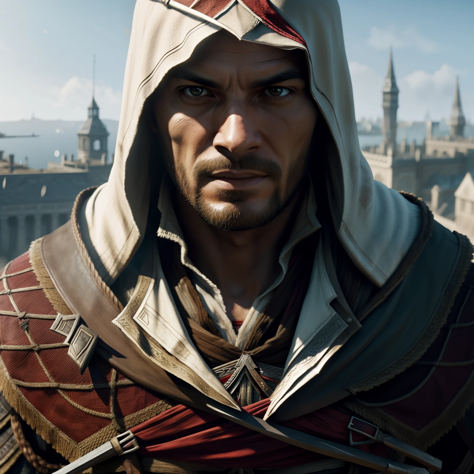 A Character from Assassin's Creed, realistic, high_resolution, 4K, intriciate, highly detailed, cinematic