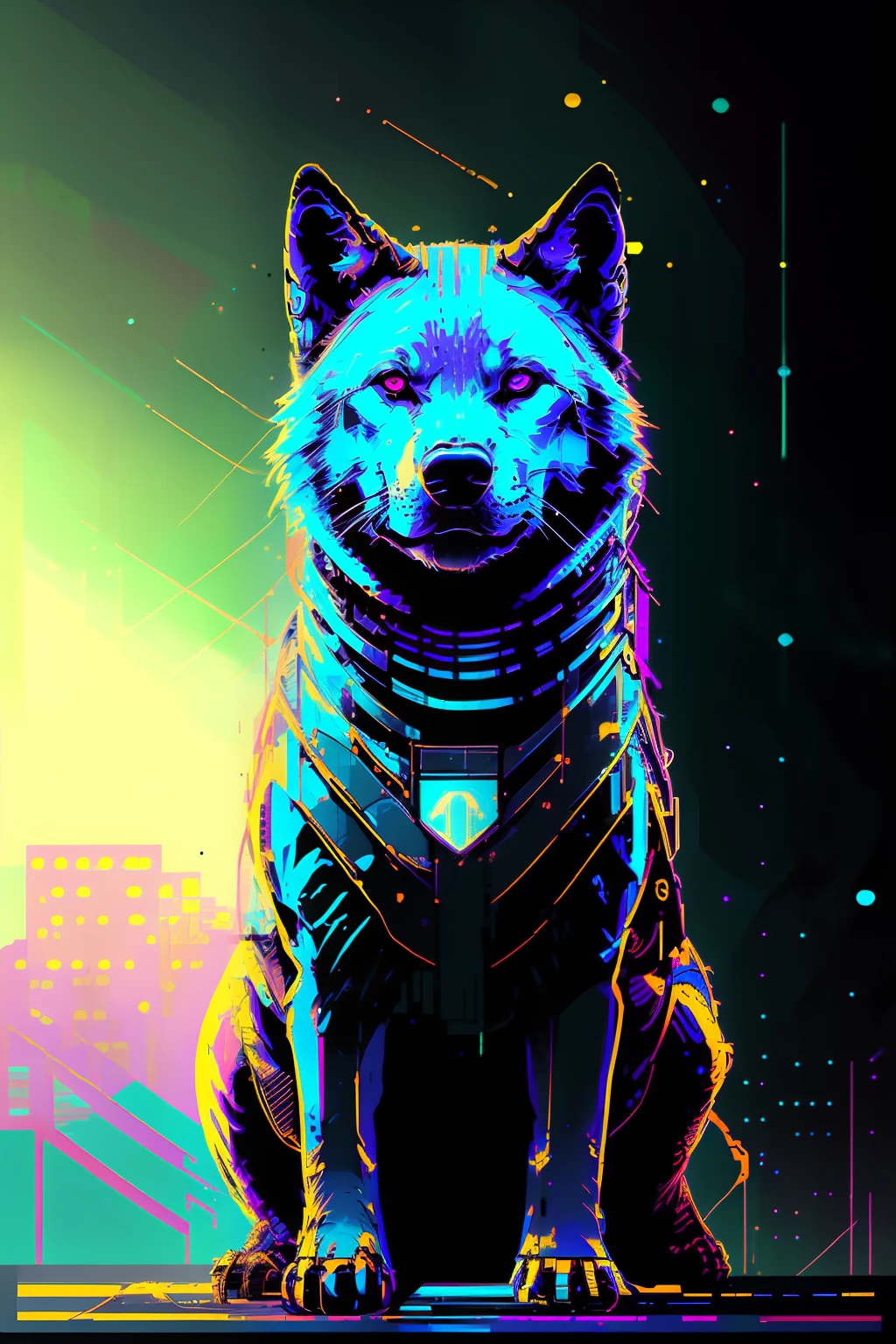 (nvinkpunk:1.2) (snthwve style:0.8) wolf, anthro, lightwave, sunset, intricate, highly detailed