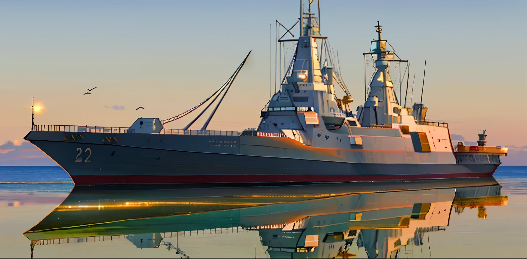 The naval ships of Arafed are reflected on the water, realistic warship design, rendering of checkmate, cgi rendering, realistic military carrier, cgi render, anato finnstark. Front view, author:Jens Sendergaard, sharp render, warship, anato finnstark. ultra - detailed, rendering, digital model, hull, euclid class