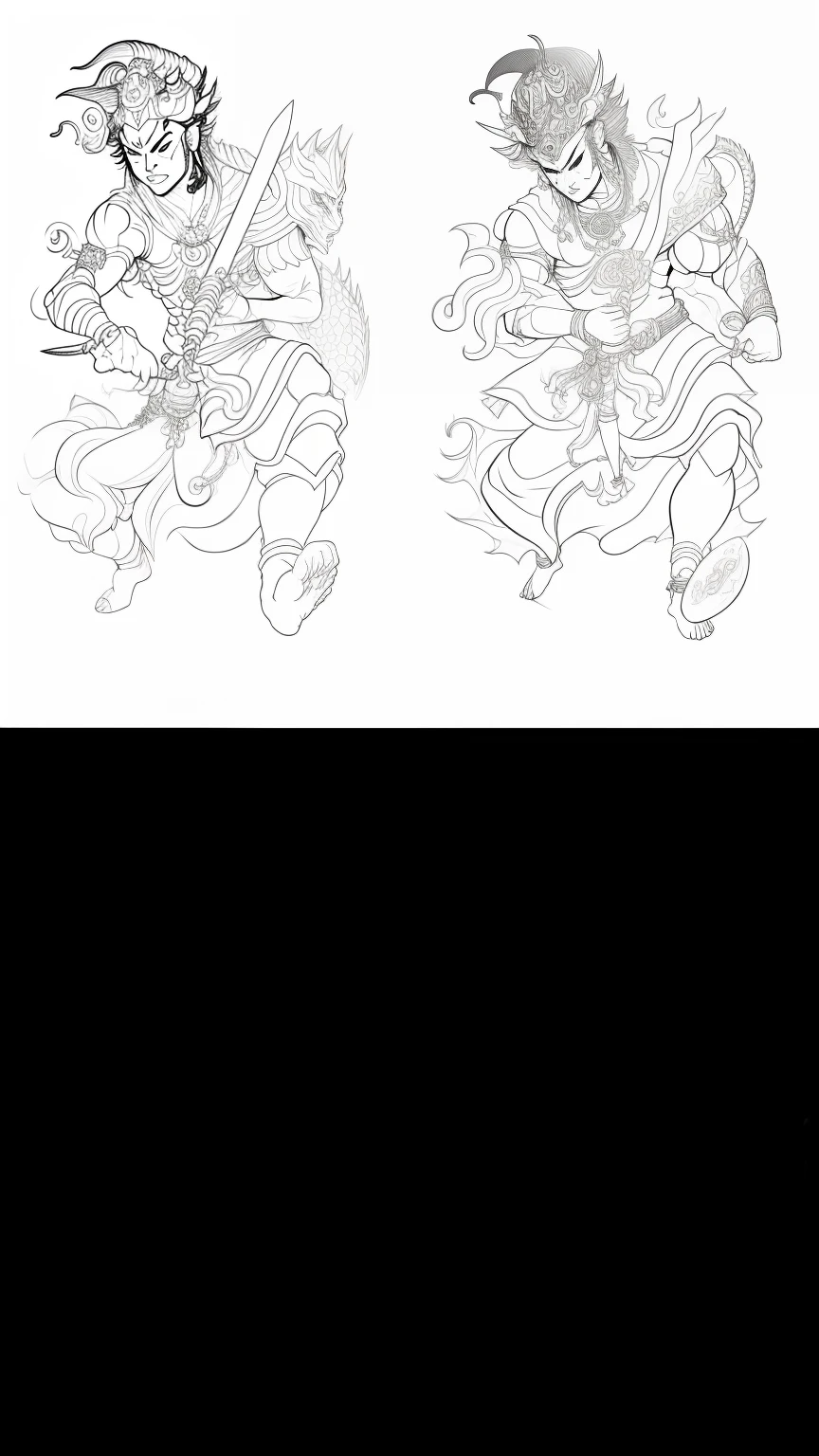 a drawing of a man with a sword and a dragon, clean lineart, detailed line art, outline sketch, line art, hyper detailed line art, asura from chinese myth, lineart behance hd, intense line art, outline art, inspired by Tawaraya Sōtatsu, bold lineart, highly detailed linework, god shiva the destroyer