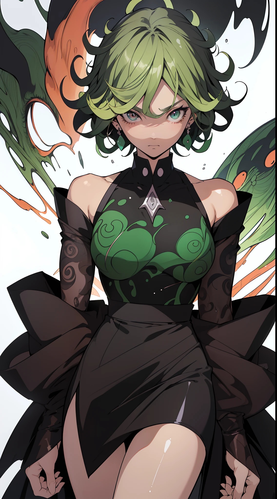 (anime) . Female ((Tatsumaki)), green eyes . (Masterpiece: 1.8), (64k quality), (final fantasy artwork concept), detailed (manga eyes + hair + clothes + body + face + colors + shoulders + eyes (globular + transparent + liquid) + (sharper drawings) + (shiny jewelry) + (clothes folds) + (rounded eyes) + (consistent clothes) + (clothing features) + (eyes line), better (colorful + (coarser line) + (black line) + finishing . [Drawing] (Anime (Manga (Comics))) + (Coarse Line: 1.8) + (Black Line: 1.8) + (Color: 1.8) + (Clean: 1.8) + (Contrast: 1.8) + (Black Outline: 1.8) + (adjusted colors: 1.8) + (shadow set: 1.8) + (manga eyes: 1.8), ((made homogeneous: 1.3))