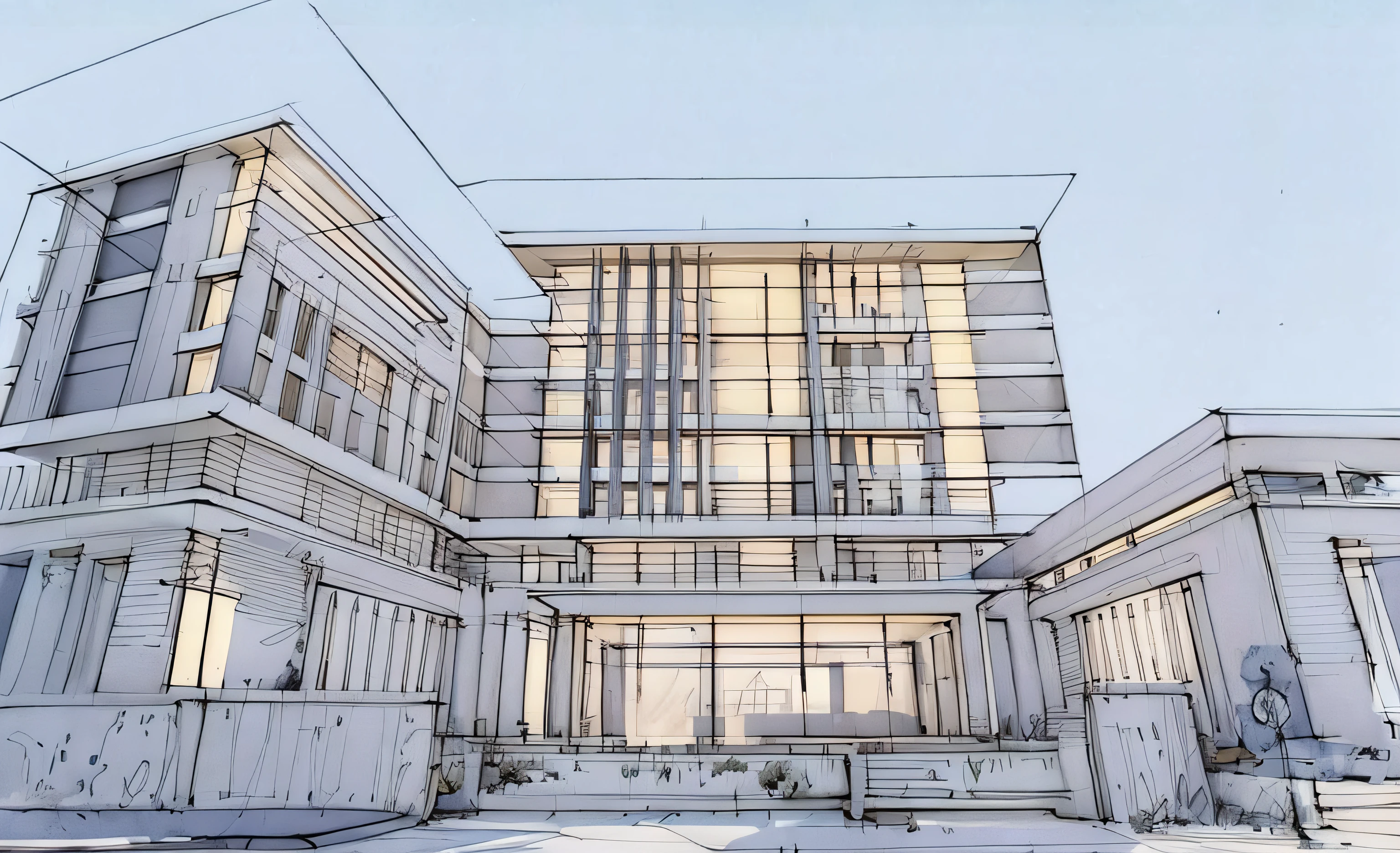 Sketch, Sketch,pen_Sketch_Style,Detailed details,white backgrounid,simplebackground,Architectural sketch style,Exterior wall window lattice shape,Good sun exposure