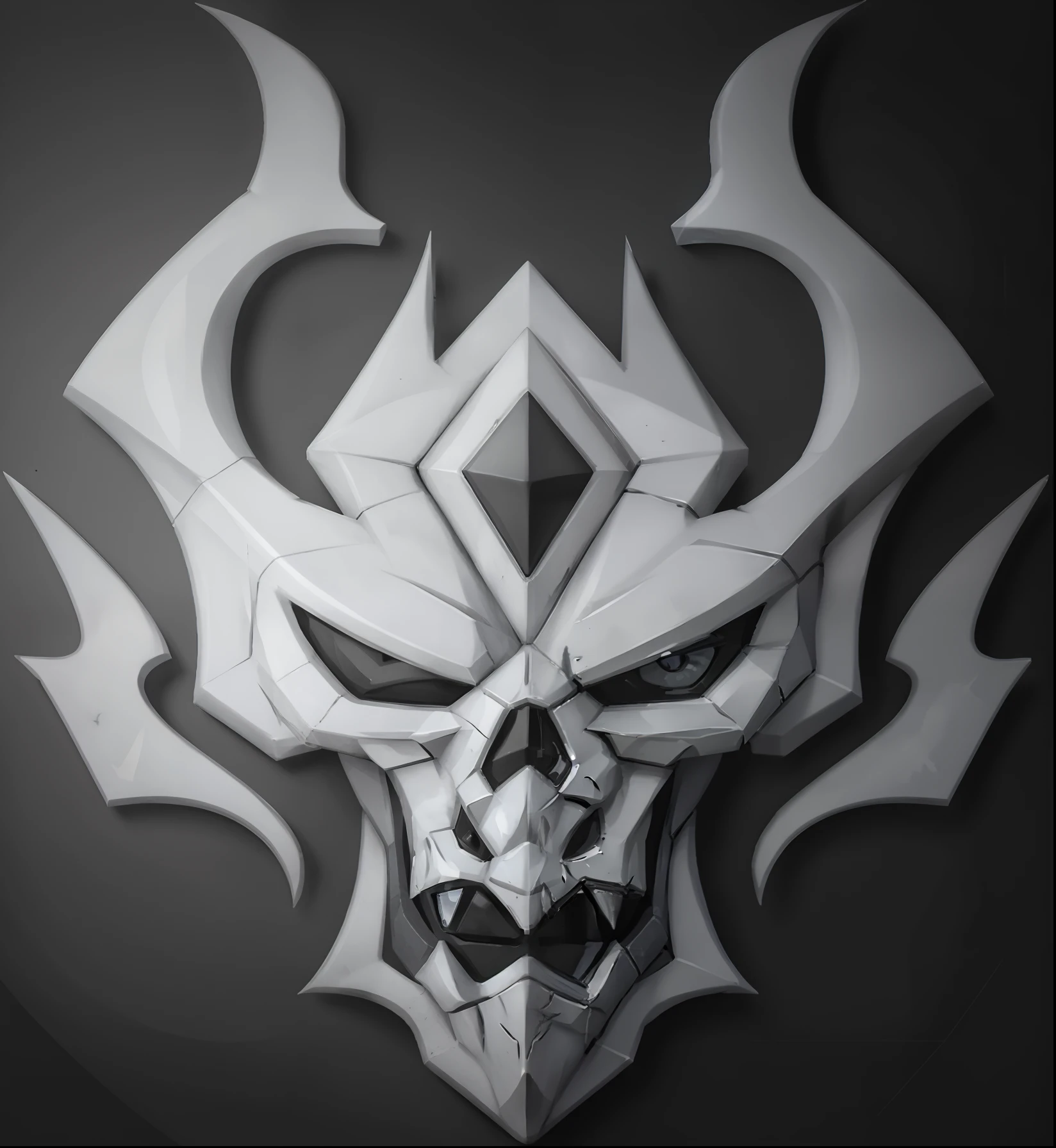White and black demon doppelganger,There is a diamond on it, logo without text, Demanding design, darksiders style, white outline, Black and white logo, demon, From Overlord, demonic sigils, A scene from the《Intrepid Covenant》Omen, fantasy game spell symbol, vectorial, lich, imperial symbol, their, skull like, Palatial and threatening faces