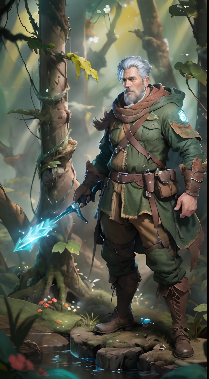 Adventurer in the forest, 2D game, digital art, realistic proportions, sharp focus, (HDR), (8k), (gigapixel), ((masterpiece))