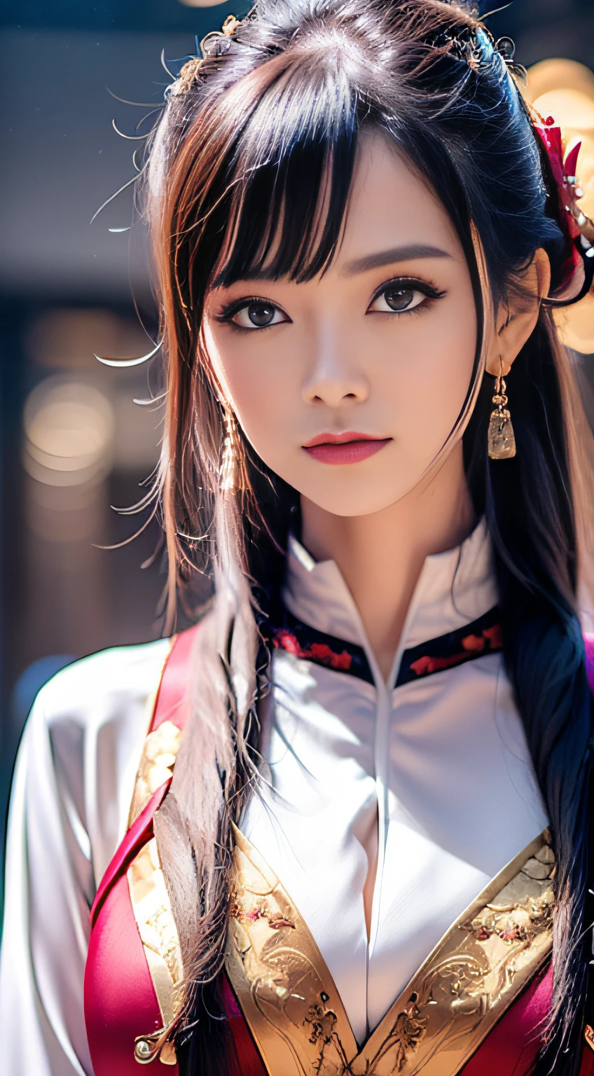 top-quality、tmasterpiece、A high resolution、Wuxi 1girl、(gold Chinese dress)、((Super beautiful face))、Super beautiful eyes、Super beautiful hair、(nedium breasts、Naked of breast、Sexy cleavage、Very detailed breasts)、