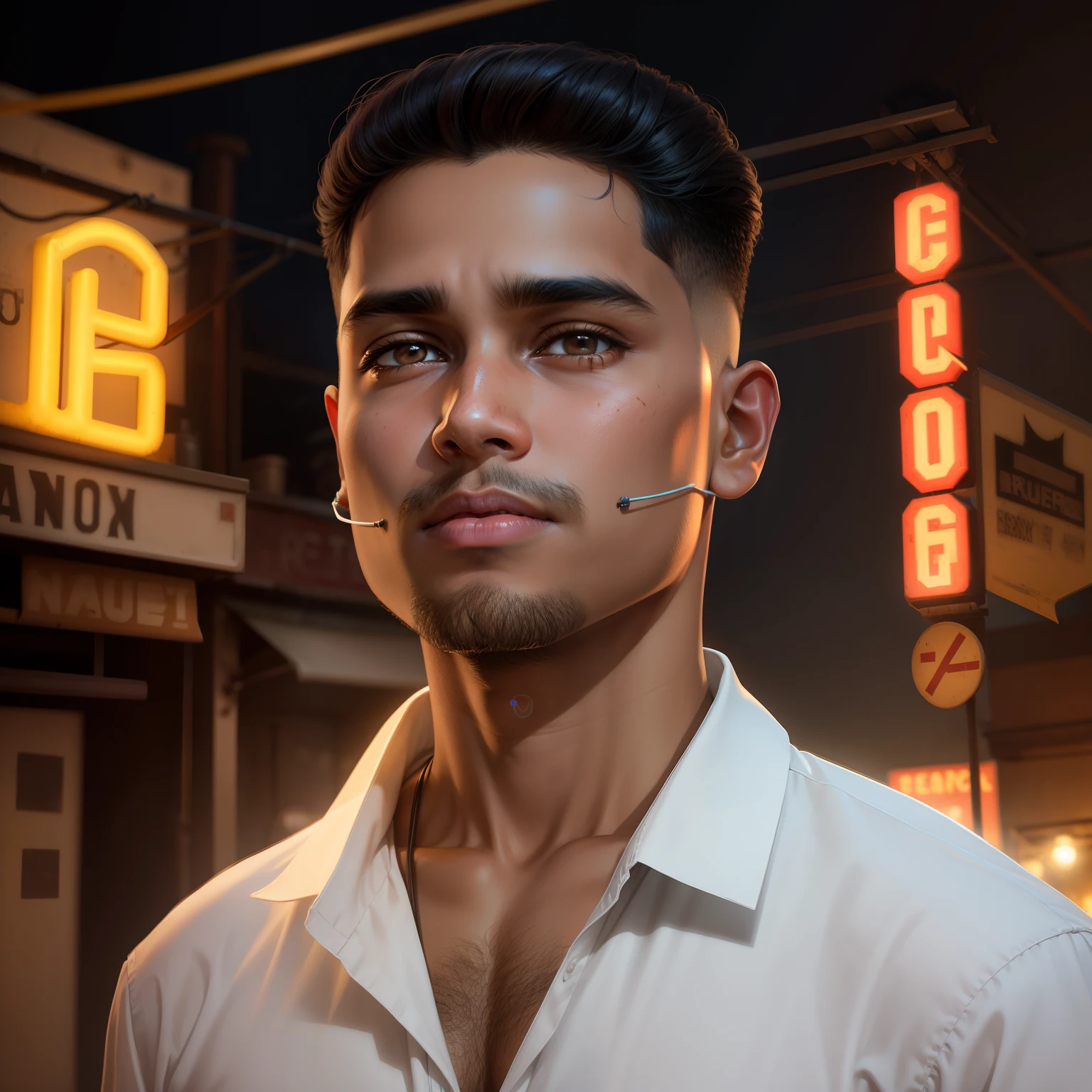 Real indian boy face 16 year old neon light no change face realistic face change background