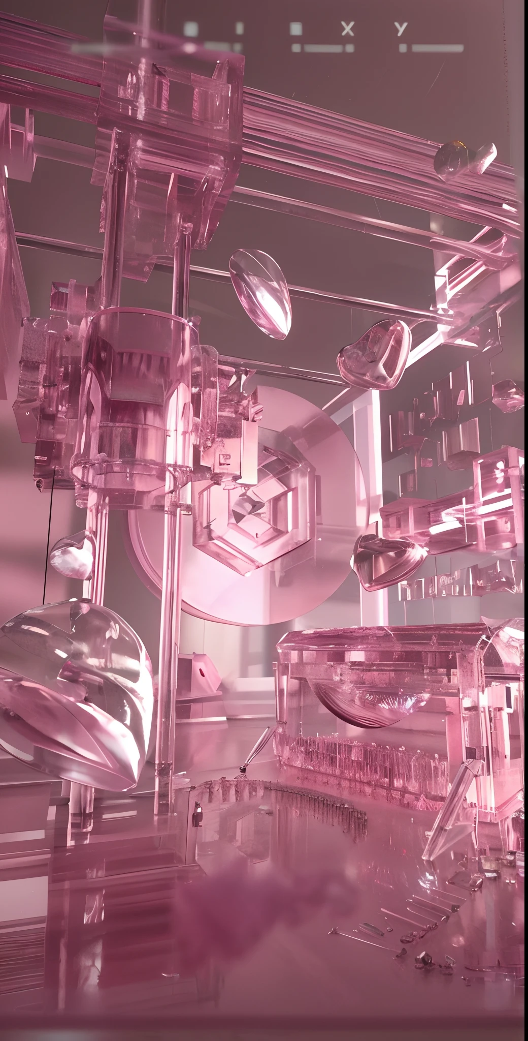 There is a pink glass display，There are a lot of different objects inside, Pink reflections, Rendered in Cinema4D, rendered in cinema 4 d, c 4 d ", soft light 4 k in pink, rendered in cinema 4 d octane, Translucent Gribours, greg rutkovsky. rendering by octane, blender cycles render, blender art, 3D blender octane rendering, 3d blender render