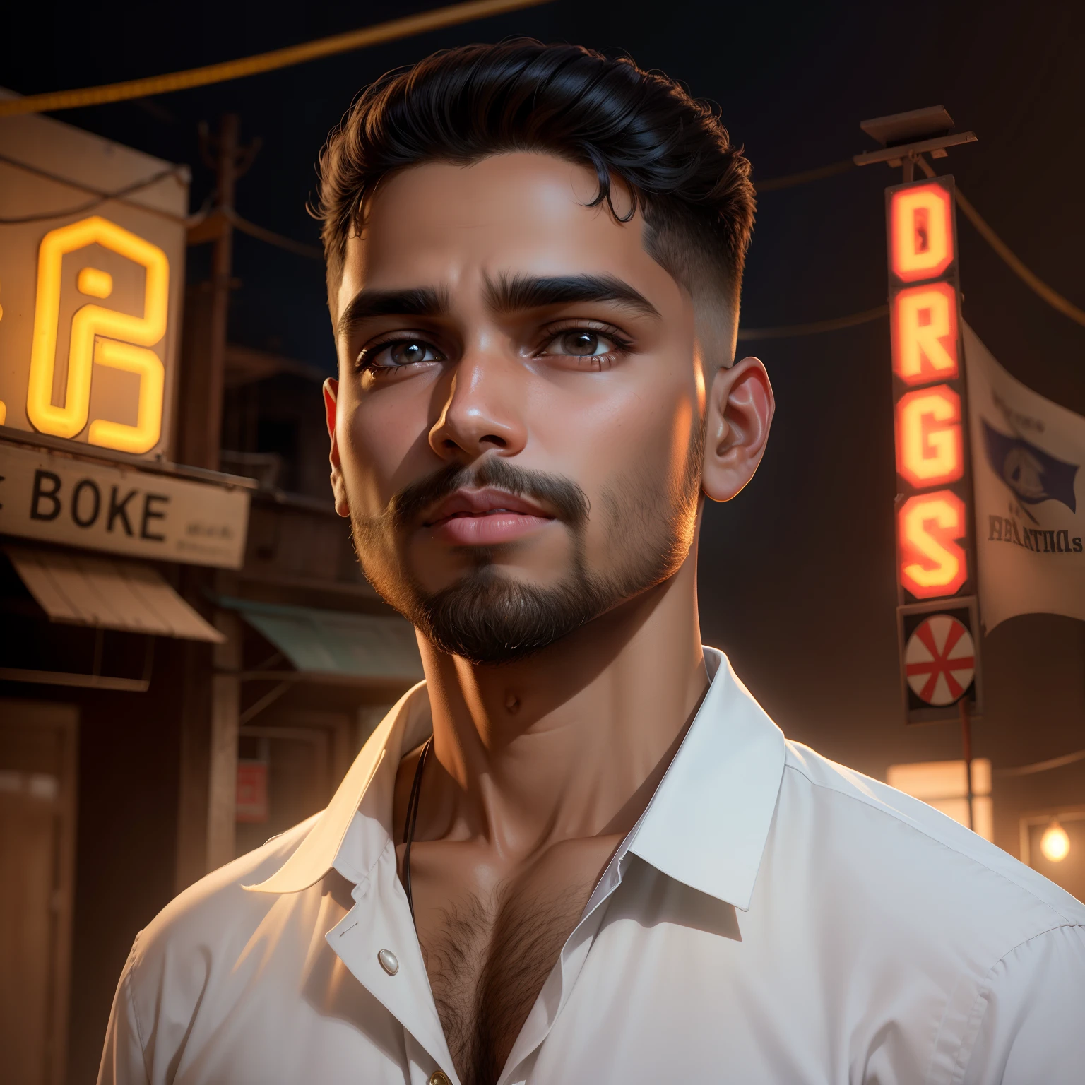Real indian boy face 14 year old wiht beard neon light no change face realistic face change background