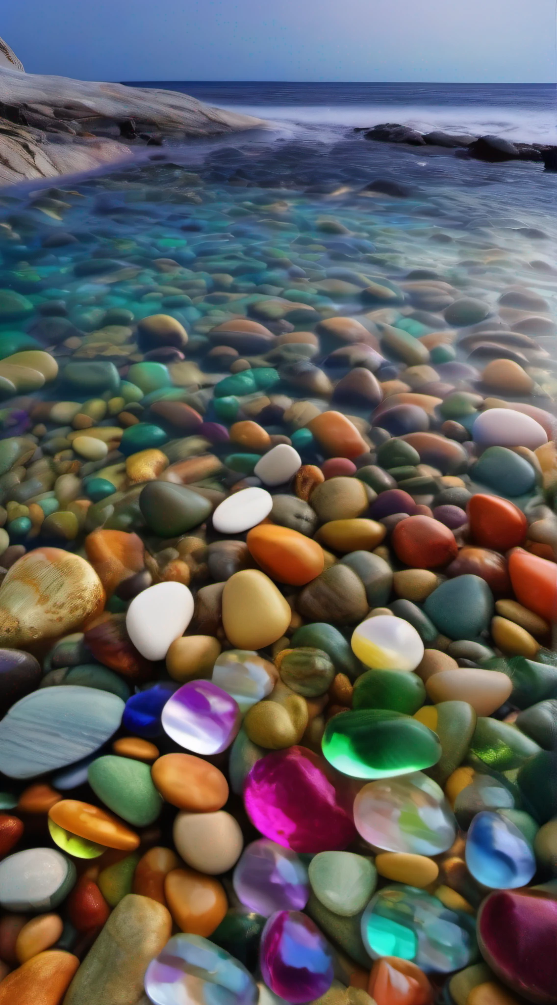 Colorful crystal clear pebbles,By the sea,with beautiful colors,Ultra-clear rendering