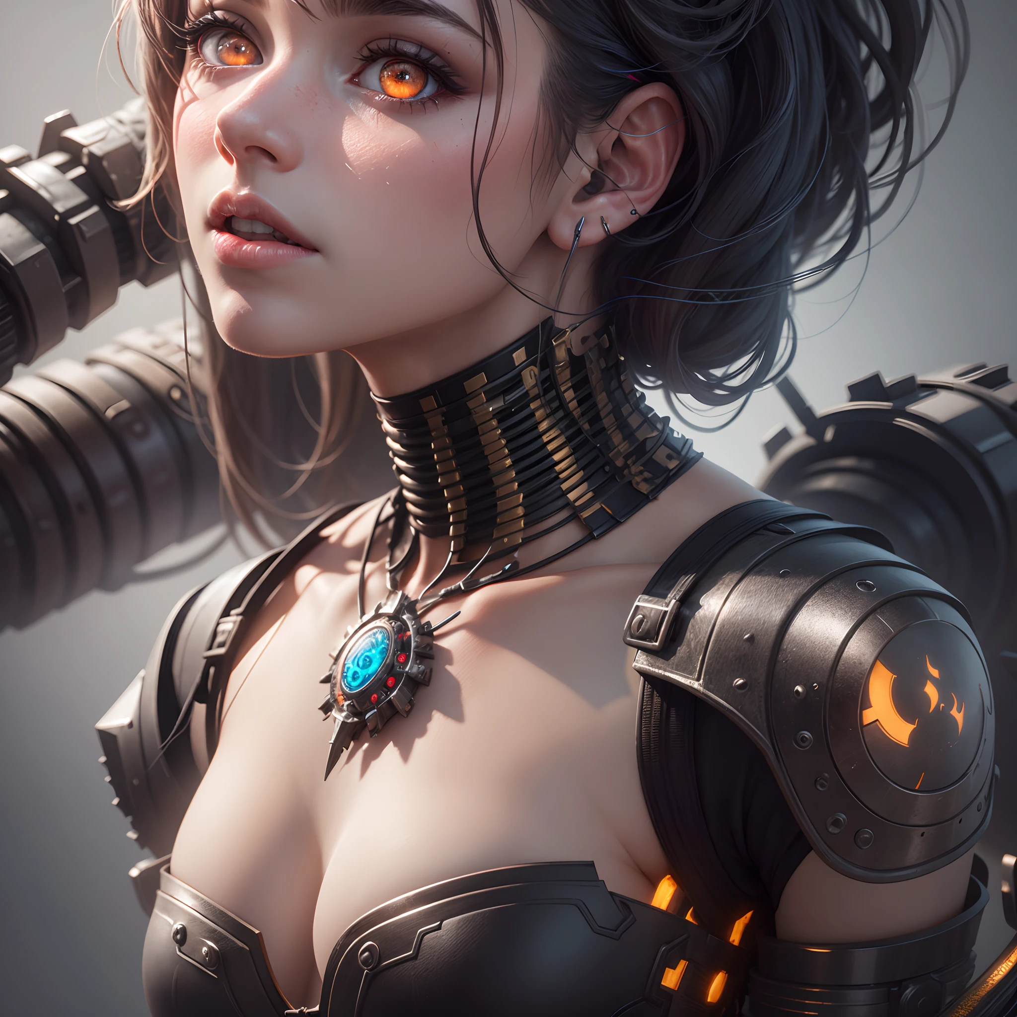 1mechanical girl,((ultra realistic details)), portrait, global illumination, shadows, octane render, 8k, ultra sharp,metal,intricate, ornaments detailed, cold colors, egypician detail, highly intricate details, realistic light, trending on cgsociety, glowing eyes, facing camera, neon details, machanical limbs,blood vessels connected to tubes,mechanical vertebra attaching to back,mechanical cervial attaching to neck,sitting,wires and cables connecting to head --auto --s2