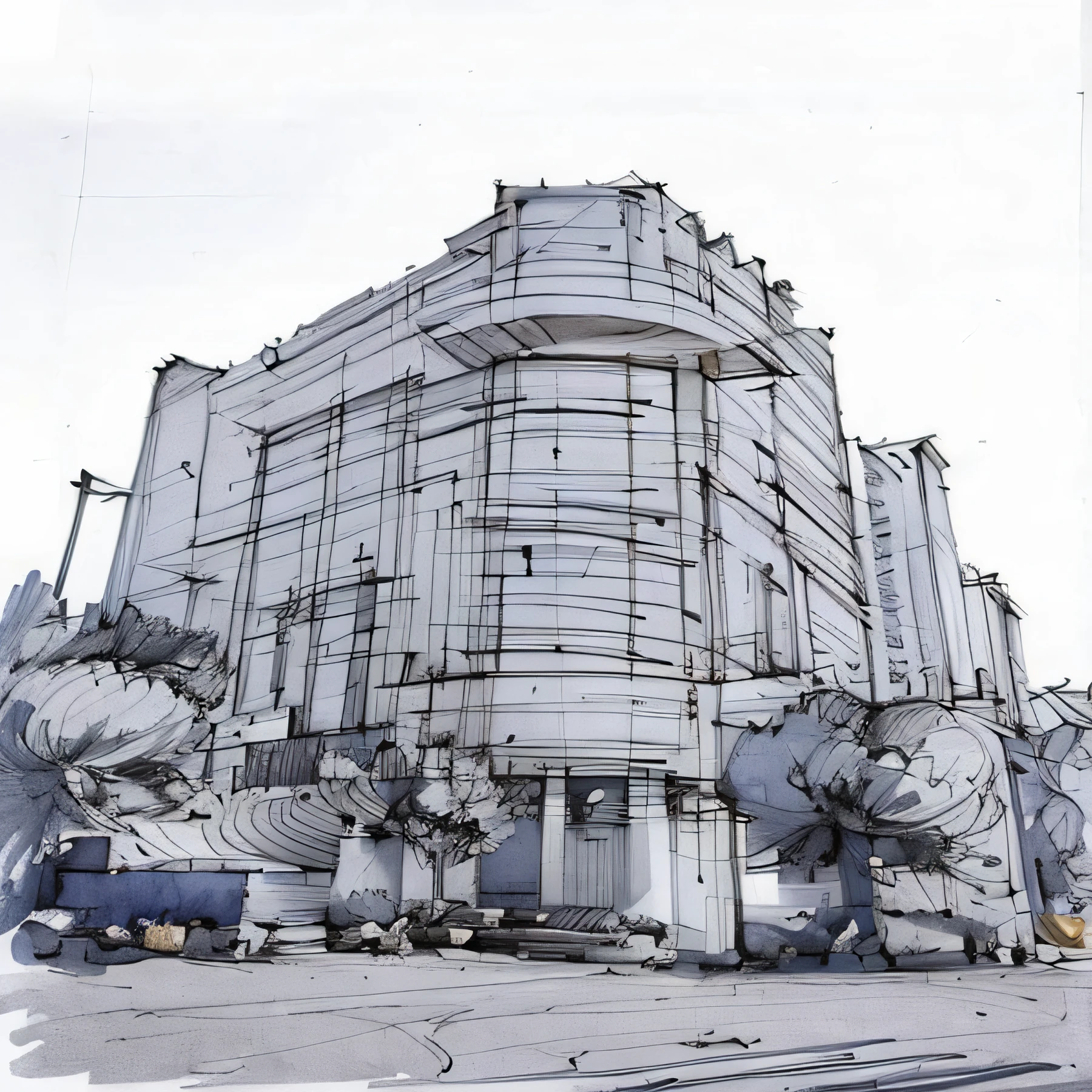 Sketch, Sketch,pen_Sketch_Style,Detailed details,white backgrounid,simplebackground,Architectural sketch style,Intricate longitudinal decoration of the facades,Crossroads corner shaped buildings,Art Deco architectural style,Good sun exposure