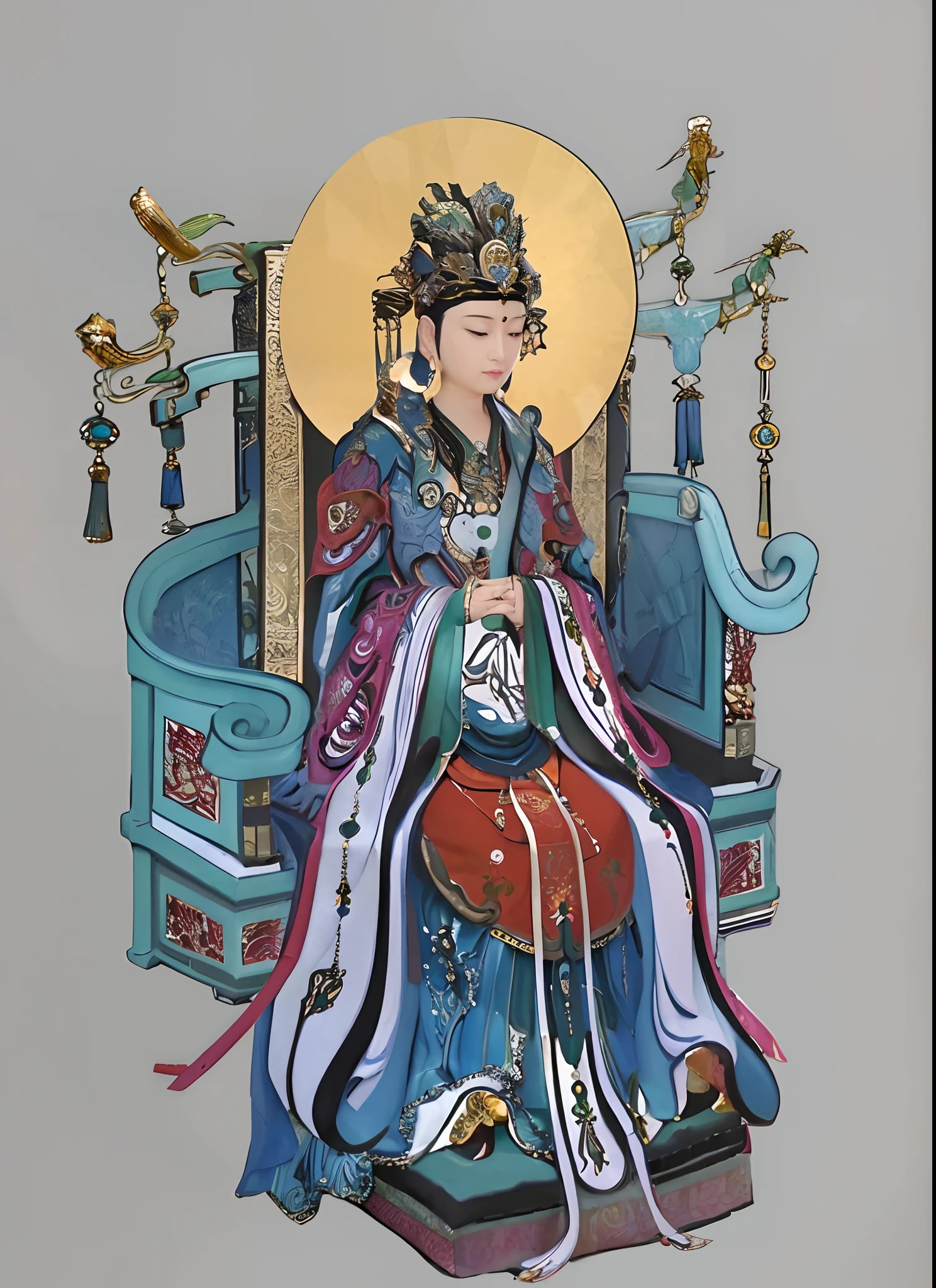 Queen Mother of the West, queen mother，Queen Mother of the West， Not far away, Chinese palaces scattered in a sea of clouds， Cloud in the foreground, Clear fingers, Clear and distinctive toes, Clear and vivid facial features,jewelry, leafs, the lilies, Lily_pads, necklace, Phoenix crown，Gorgeous phoenix robe，Chinese palaces, paths, lotuses， Sharp focus, sun's rays, Sparkling ripples, Wind ripples, hyper-high detail, Realphotos, Intricate details, Perfectcomposition, beautiful detailed intricate, 8 K photography, Photorealistic, Masterpiece, photo-realistic, Image Enhancement,Image post-processing,Image retouching