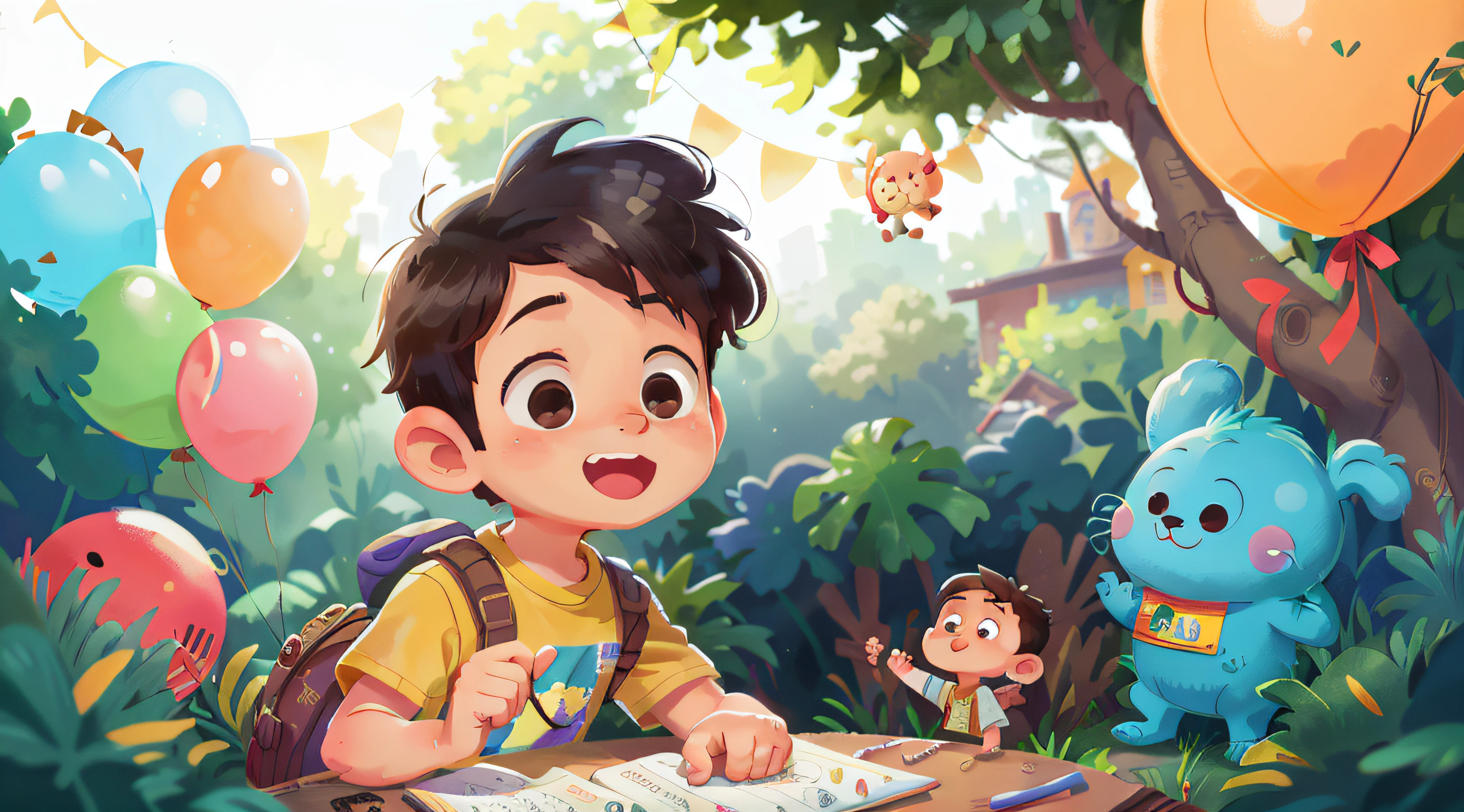 A boy, zoo, many balloons, happy, happy, perfect quality, clear focus (clutter - home: 0.8), (masterpiece: 1.2) (realistic: 1.2) (bokeh) (best quality) (detailed skin: 1.3) (intricate details) (8K) (detail eyes) (sharp focus), (happy)