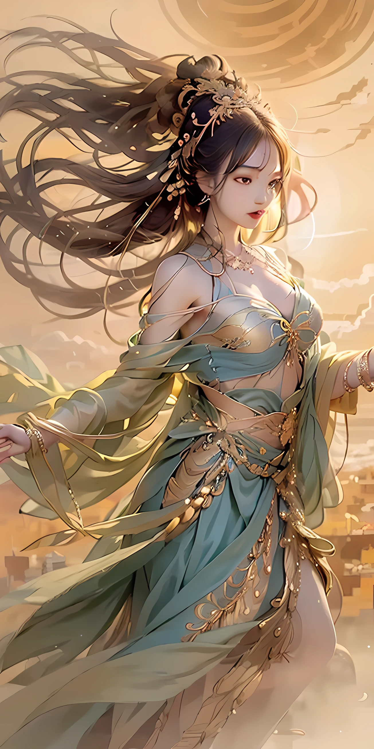 A woman in a blue dress holds a sword in the air, beautiful fantasy maiden, Extremely detailed Artgerm, Art germ on ArtStation Pixiv, beautiful teenage girl, a beautiful fantasy empress, Phlegm sputum, phlegm | Art germ, Art germ. anime illustration, art-style, ((a beautiful fantasy empress)), art by wlop