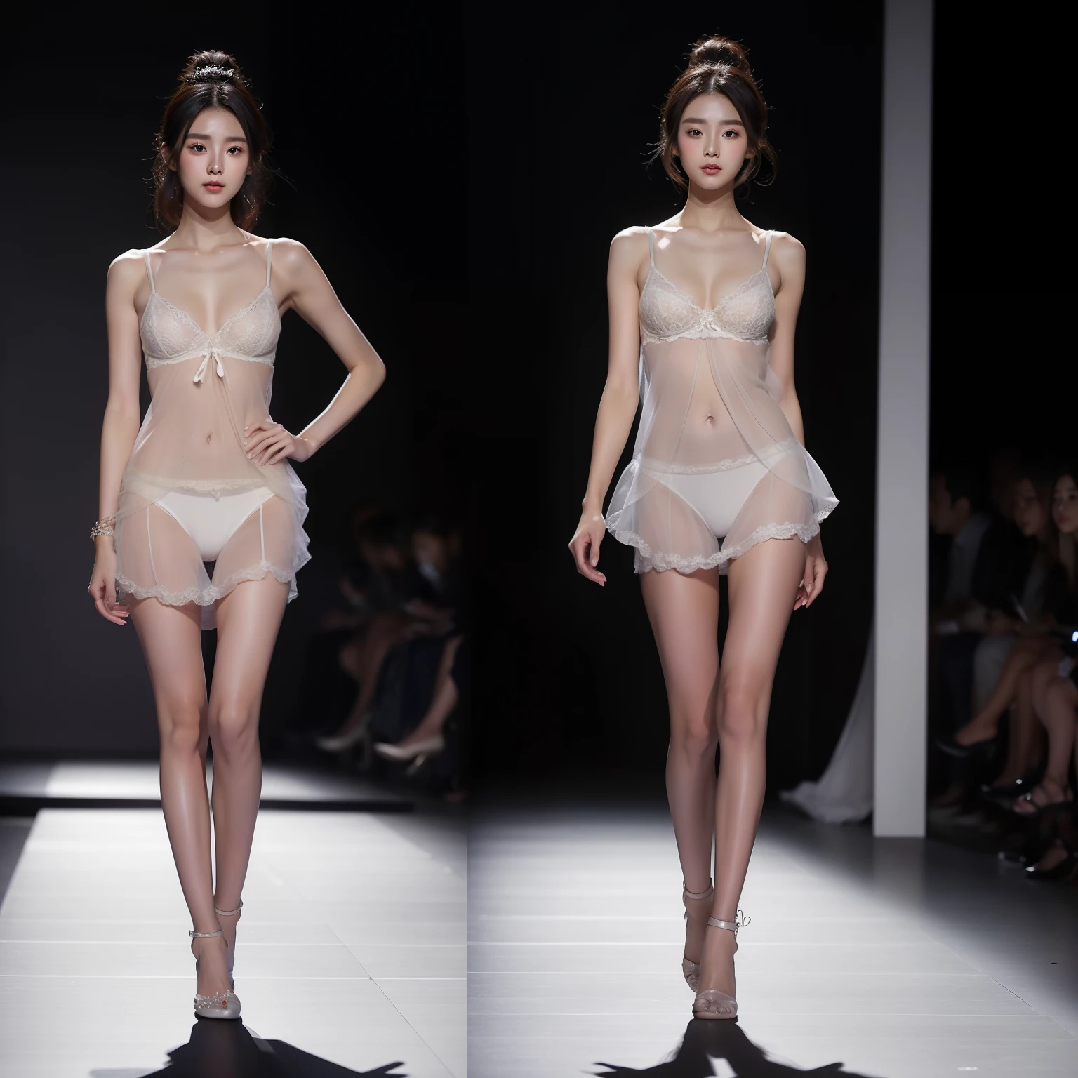 Model walking on the runway in lingerie,Ethereal!!!!!!!,, sun yunjoo, inspired by Zhou Wenjing, Ethereal!!!, Lu Ji, with a thin waist, fanbingbing