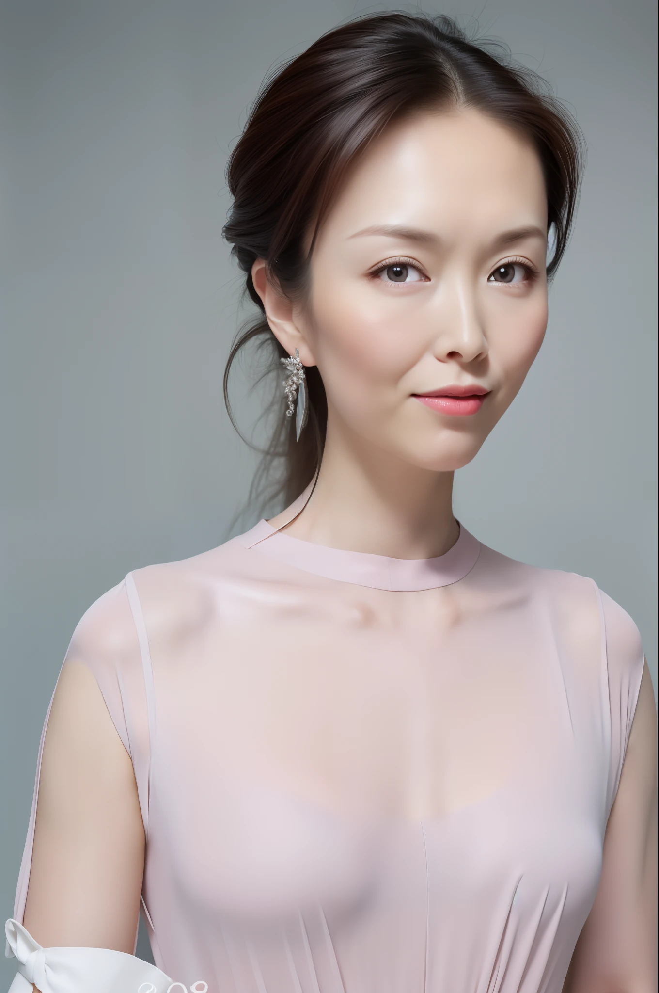 (masterpiece:1.0), (best quality:1.4), (ultra highres:1.2),(8k, RAW photo:1.2), (soft focus:1.4), flower painting in background, pretty, beautiful girl, (38yo:1.3), (sharp focus:1.4),detailed cute face,beautiful white shiny humid skin, eyes on viewer, fine details on background,