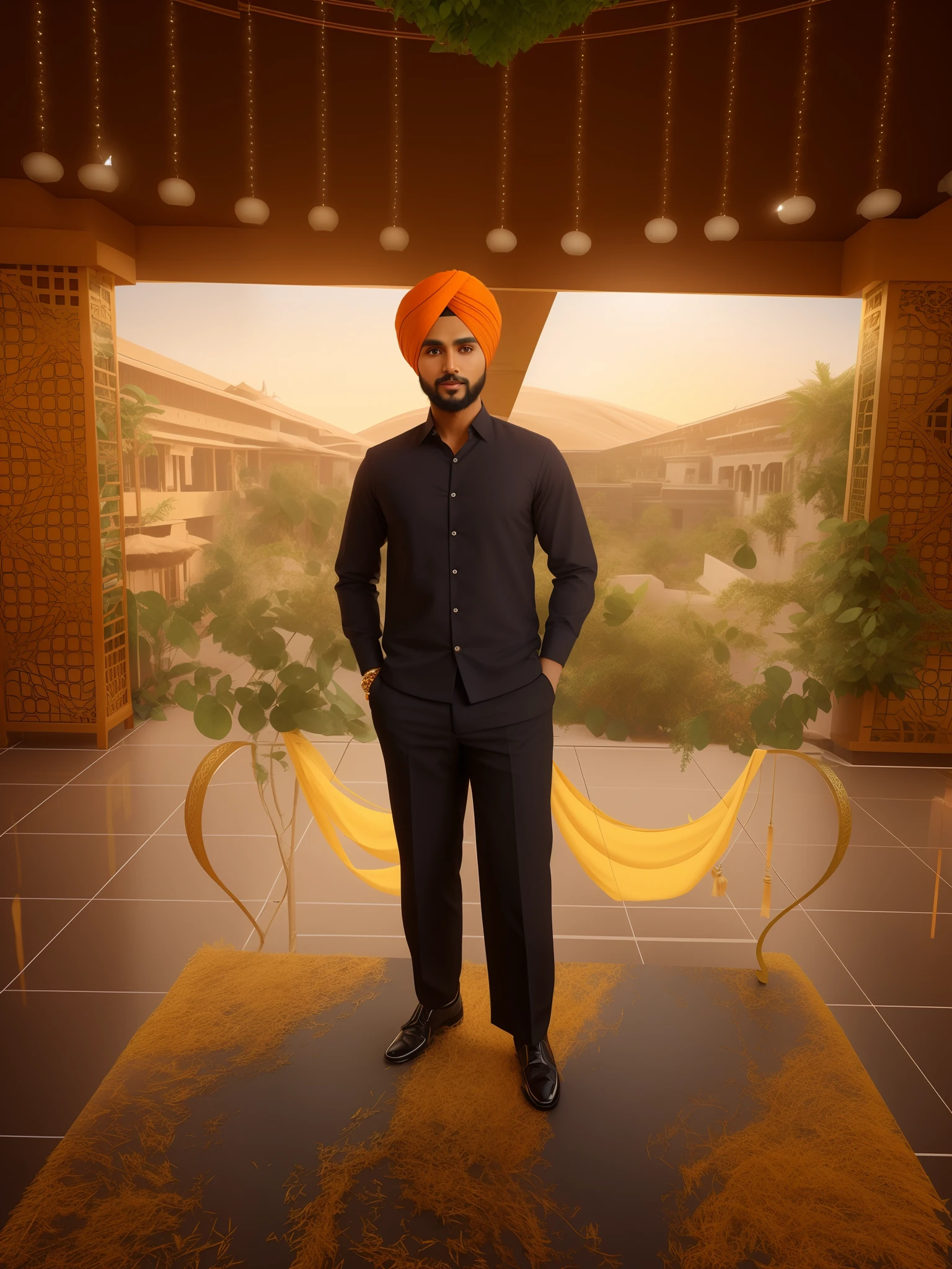 Change background, do not change face and turban, face and turban stays same, 8k , avatar type for profile photo, realistic face.