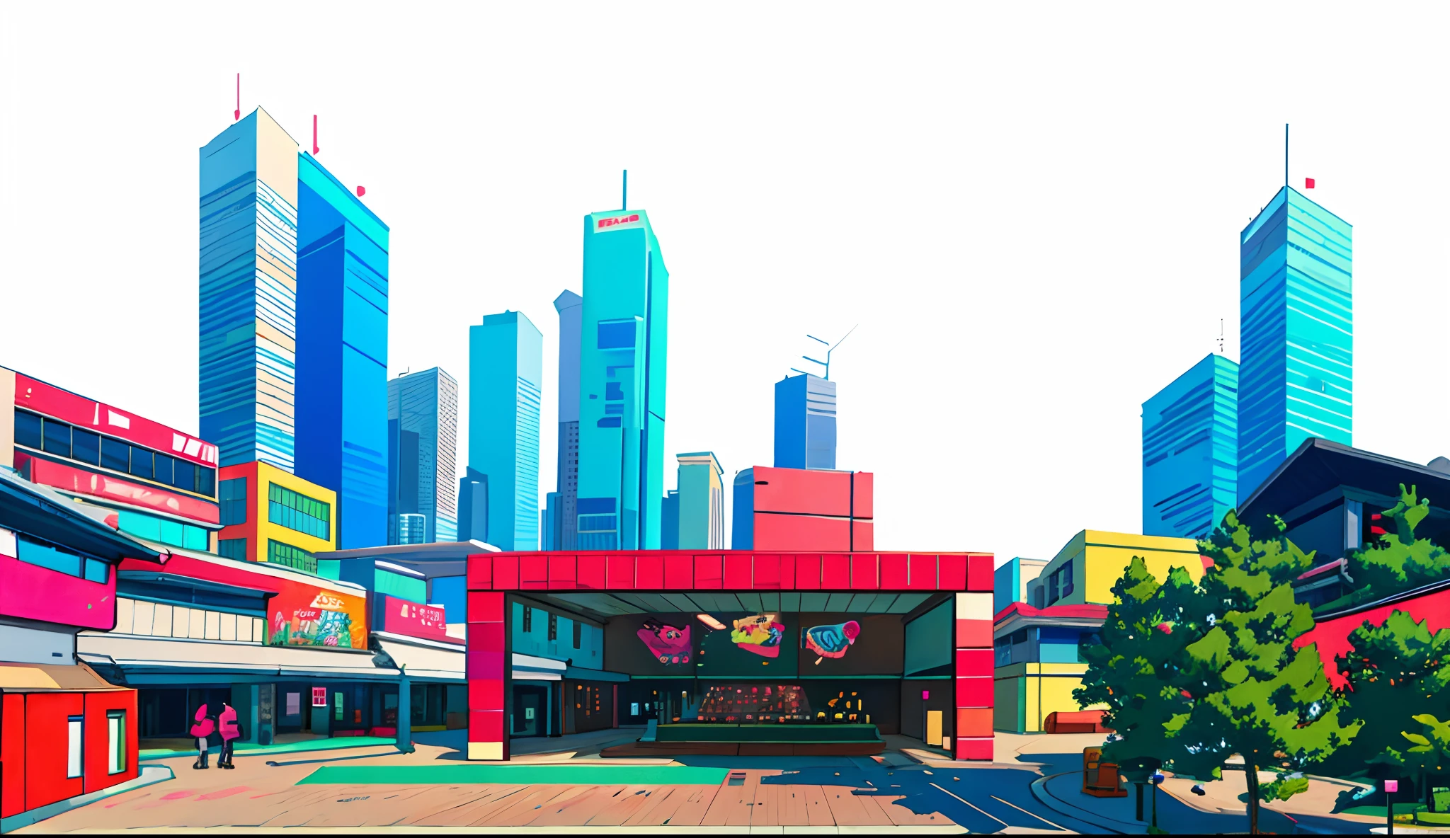 urban plaza，game style，pixilated，Technologie，cartoony，anime big breast，Mosaicization，