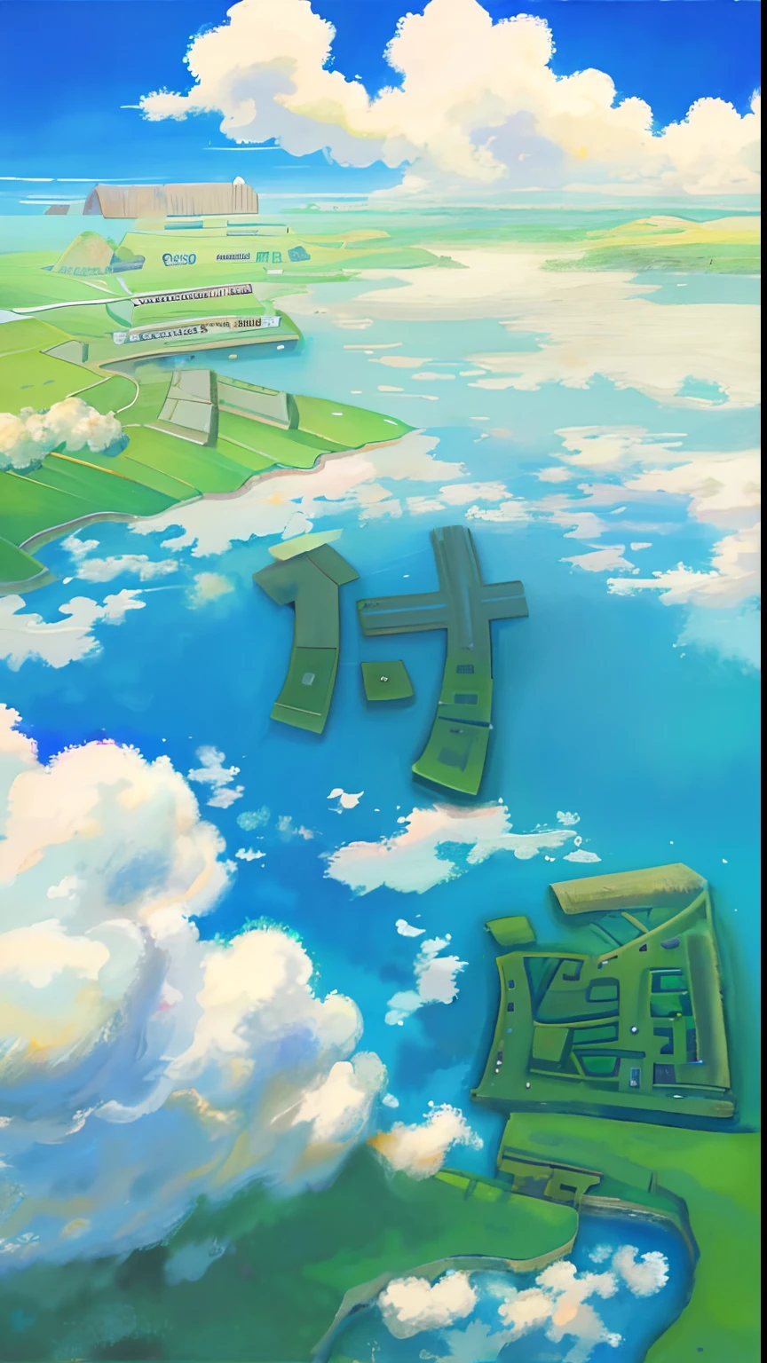 Realistic, authentic, beautiful and amazing landscape oil painting Studio Ghibli Hayao Miyazaki's petal grassland with blue sky and white clouds