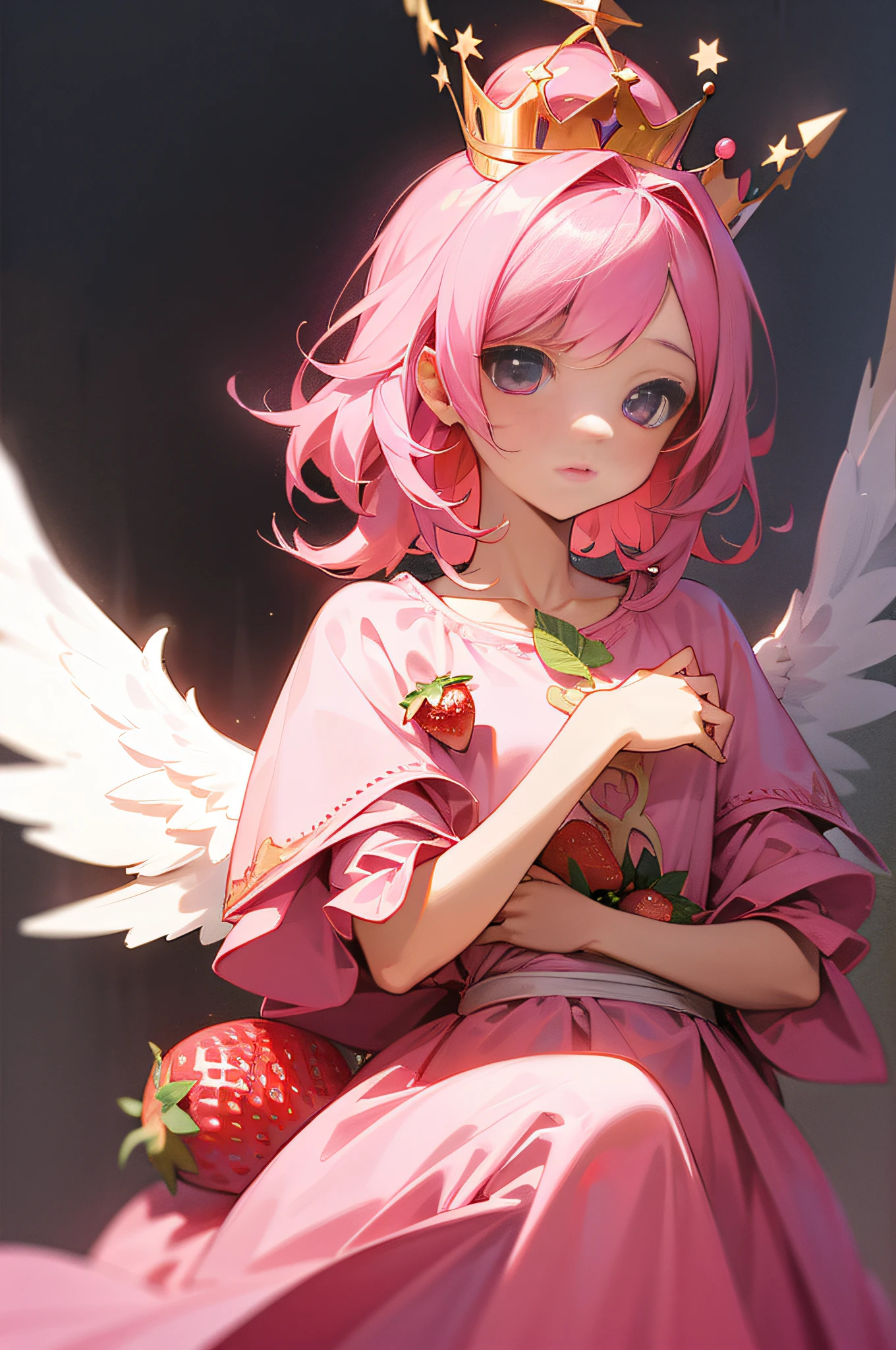 Pink-haired angel with strawberry crown