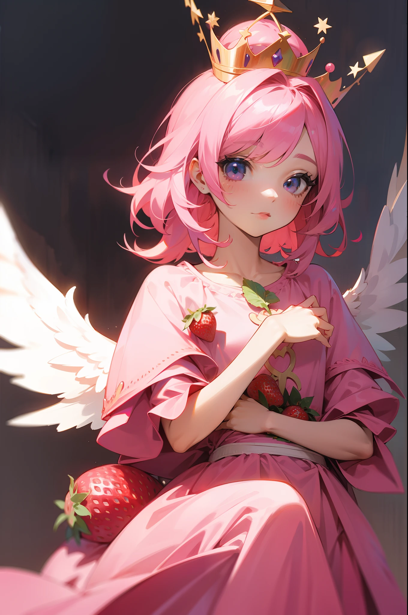 Pink-haired angel with strawberry crown