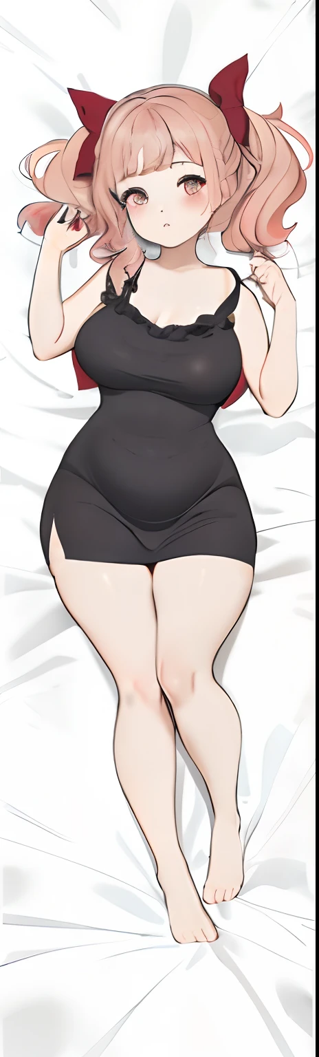 A painting of a woman in a black dress,Wearing a red bow, full body portrait of a short!, small curvaceous , thicc, mid body portrait, Oppein proportions realistic proportions body, full bodyesbian!, realistic proportions sfw, half-body portrait, heavy shading,Two-dimensional style,
