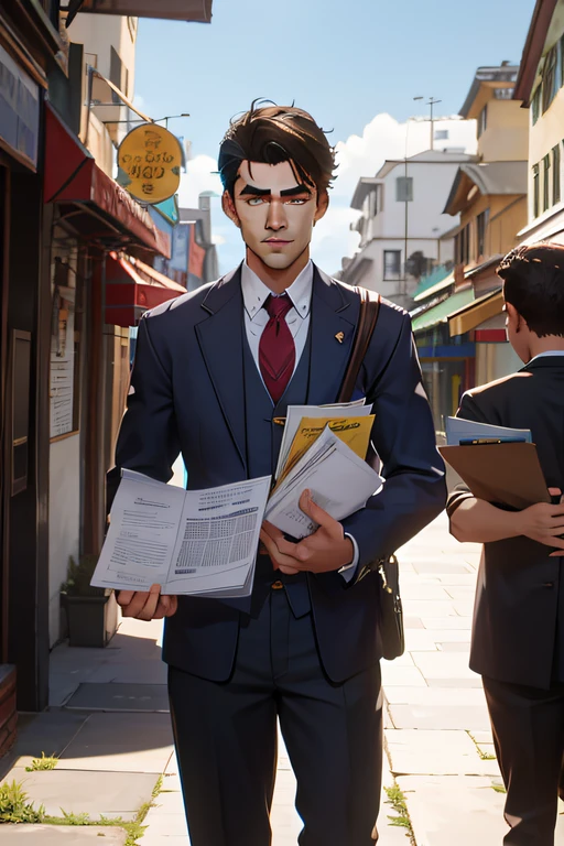 A handsome boy is handing out flyers