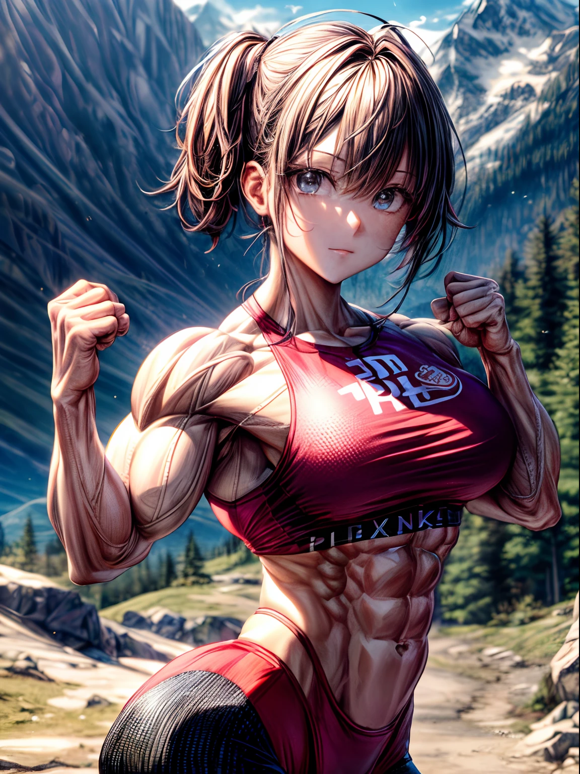 (BEST lighting) , (ultra intricately detailed) , 4K unification, (super-detailed CG: 1.2) , (8K: 1.2),(Original), (Masterpiece) , (Best quality),(Masterpiece:1.4),Anime-ish high quality,(Masterpiece),Masterpiece, Best quality, absurderes,((masterpeace, 4K, 8K, Yes, A high resolution))1girll, She was hiking a mountain,Head to a mountain resort, hiking clothes, Spring, Boots, Perfect figure, Short pink asymmetrical hair, Sweat, Dynamic pose, ((body builder:1.5)),Temple background,(Beautiful bace),(Girl),(Female),(((Upper body:1)))