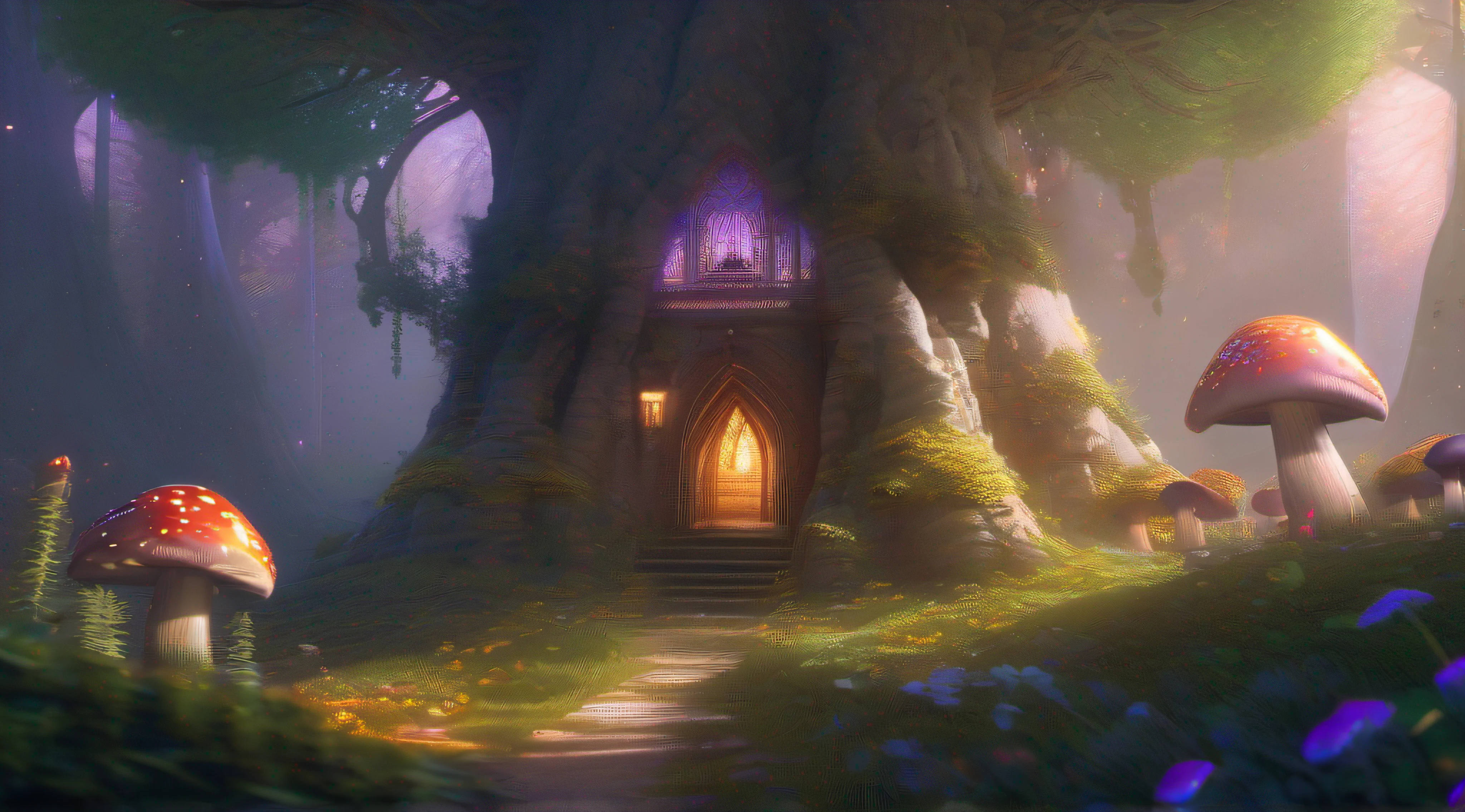masterpiece, best quality, high quality,extremely detailed CG unity 8k wallpaper, An enchanting and dreamy scene of a fantasy forest, with towering trees, glowing mushrooms, and hidden fairy glens, creating a sense of mystique and enchantment, artstation, digital illustration, intricate, trending, pastel colors, oil paiting, award winning photography, Bokeh, Depth of Field, HDR, bloom, Chromatic Aberration ,Photorealistic,extremely detailed, trending on artstation, trending on CGsociety, Intricate, High Detail, dramatic, art by midjourney