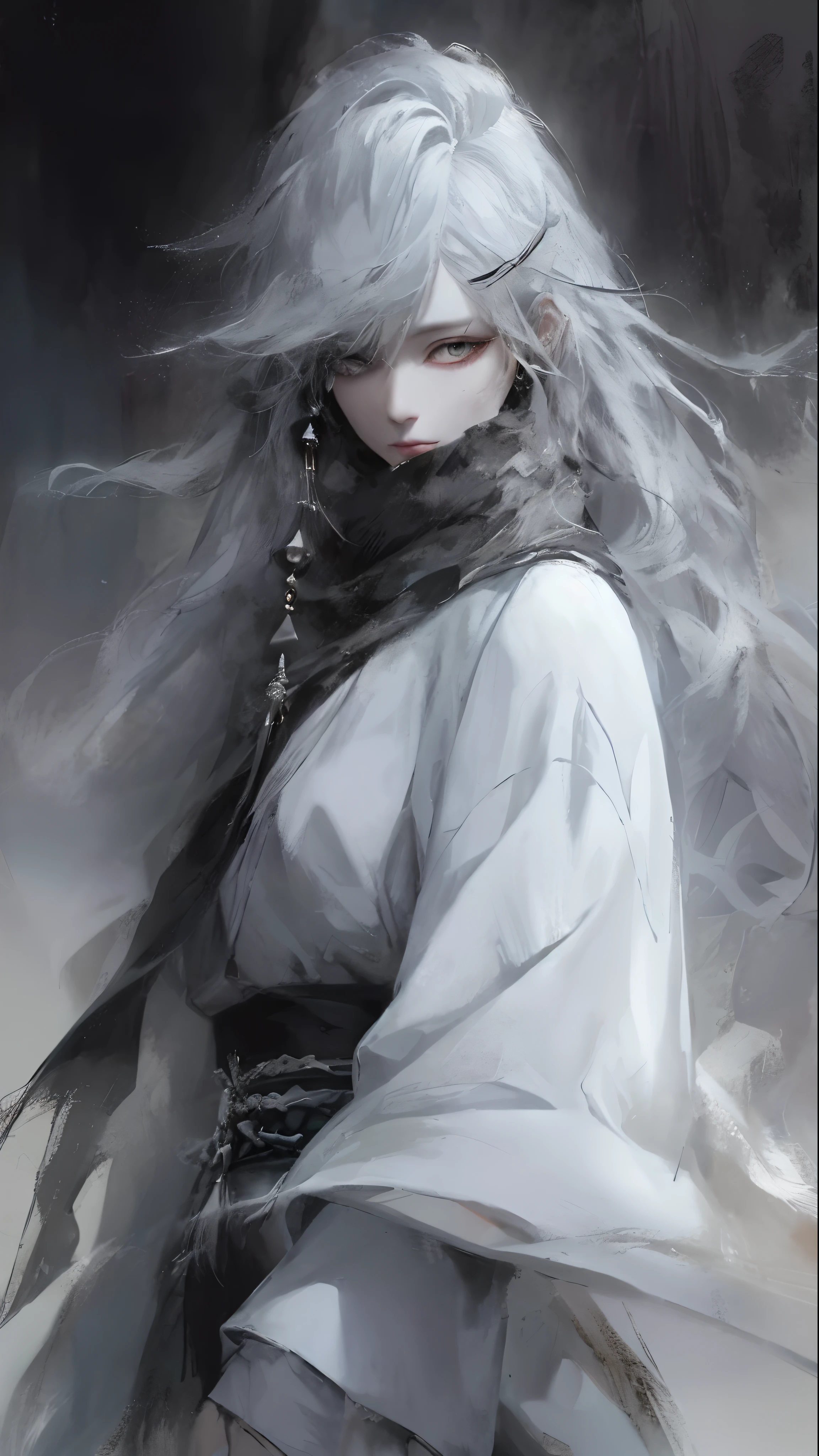 a close up of a woman with a white hair and a black scarf, a character portrait by Yang J, pixiv contest winner, fantasy art, white haired deity, beautiful character painting, artwork in the style of guweiz, the piercing stare of yuki onna, guweiz, with white long hair, with long white hair, flowing hair and long robes