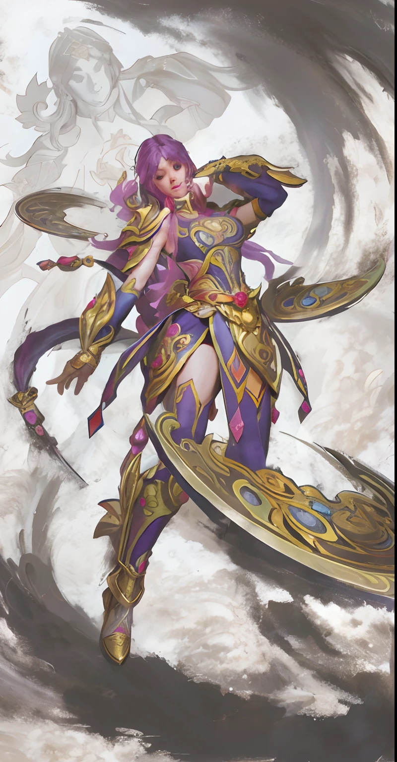 a close up of a woman in a purple outfit holding a sword, full art, full portrait of elementalist, Artgerm Plat, artgerm detailed, Extremely detailed Artgerm, Beautiful celestial mage, style ivan talavera and artgerm, Kushatt Krenz Key Art Women, ne zha from smite, gilded lotus princess