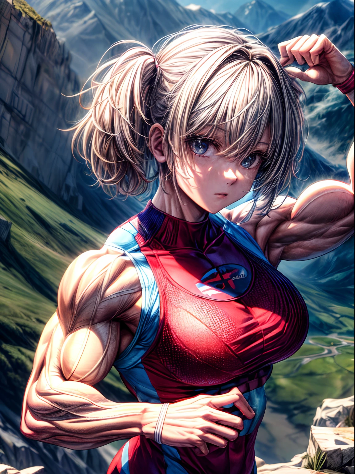 (BEST lighting) , (ultra intricately detailed) , 4K unification, (super-detailed CG: 1.2) , (8K: 1.2),(Original), (Masterpiece) , (Best quality),(Masterpiece:1.4),Anime-ish high quality,(Masterpiece),Masterpiece, Best quality, absurderes,((masterpeace, 4K, 8K, Yes, A high resolution))1girll, She was hiking a mountain，Head to a mountain resort, hiking clothes, Spring, Boots, Perfect figure, Short pink asymmetrical hair, Sweat, Dynamic pose, ((body builder:1.5)),Temple background,(Beautiful bace),(Girl),(Female),(((Upper body:1)))