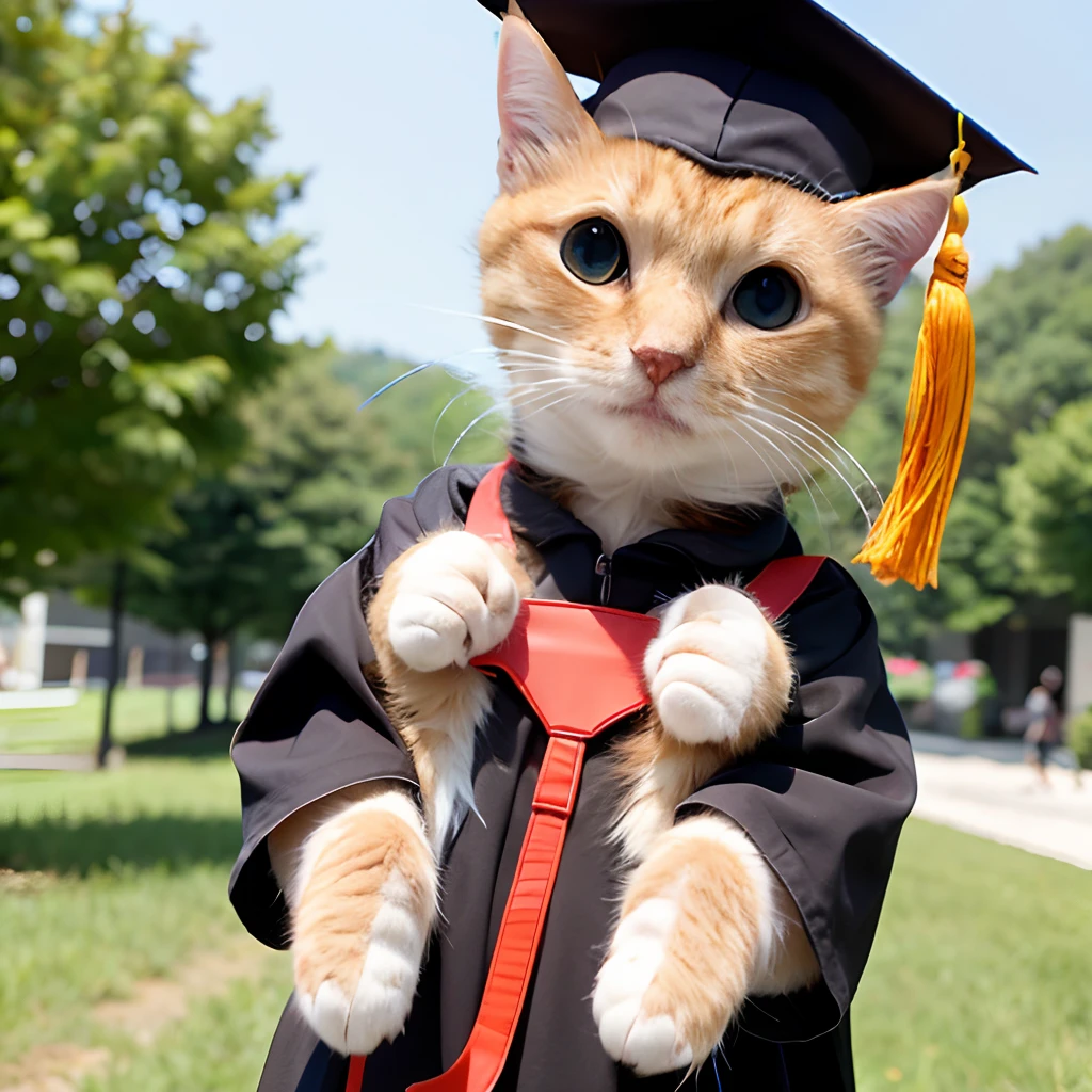 A cat holds a banner in his hand，It reads：24fall graduate school cheers。