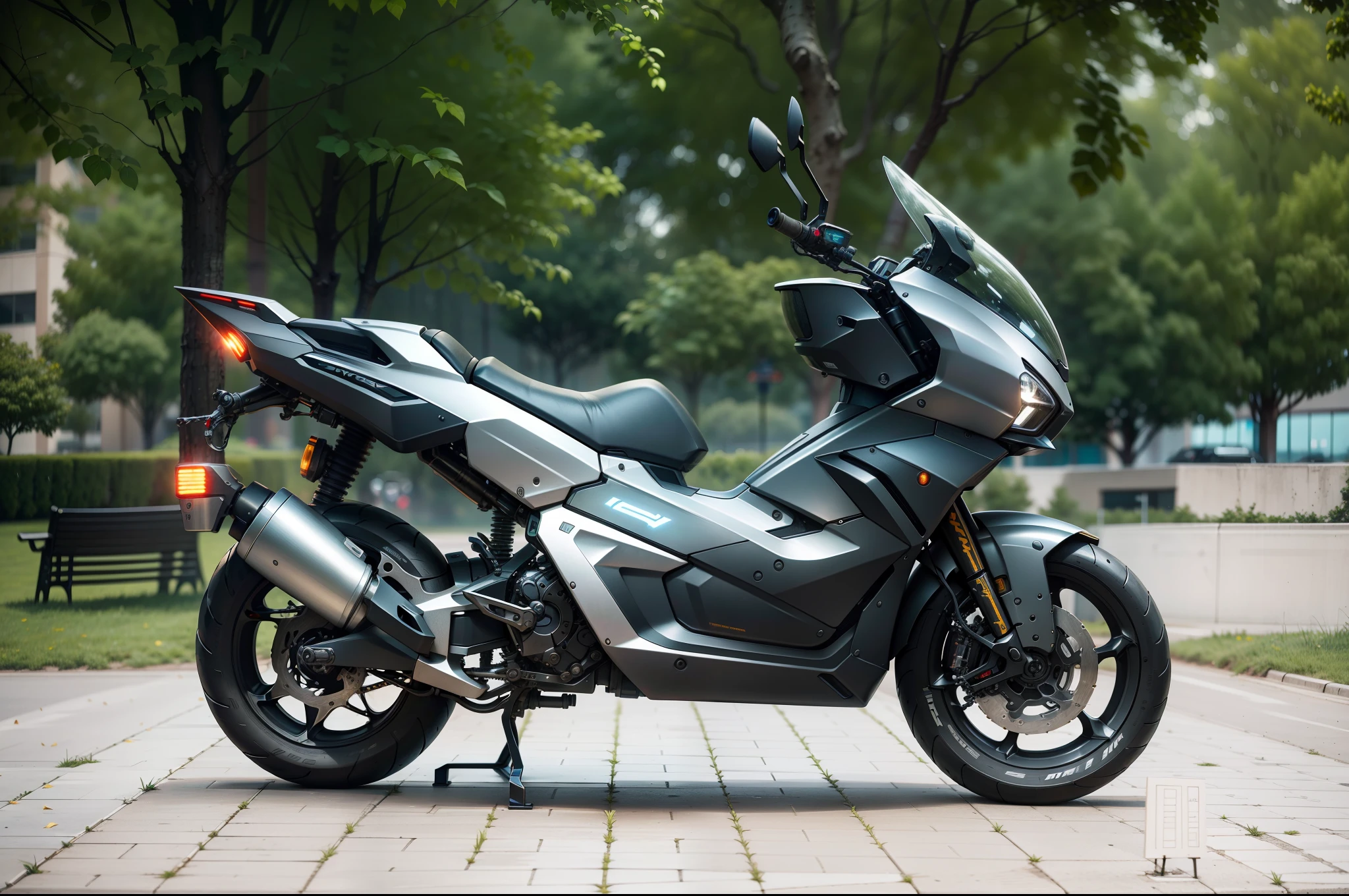 Cyberpunk mechanical motorcycle，Biomechanicals，hyper realisitc， Steel， Complex design， insanely details， finely detailled， Extremely clear lines， cinmatic lighting， photograph realistic， A detailed masterpiece