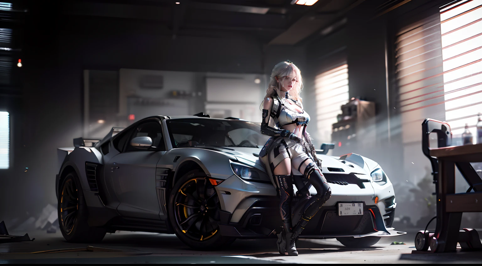 ((best qualtiy)), ((tmasterpiece)), (The is very detailed:1.3),wide wide shot(in a panoramic view)Outdoor open space,sunny at noon, 3D girl(Full body like), Shitu-mecha, Beautiful cyberpunk woman with her mech in the ruins of the city of the forgotten war,Tech-punk feeling, hdr(HighDynamicRange), Ray traching, NVIDIA RTX, Hyper-Resolution, Unreal 5, 废墟,sub surface scattering, PBR Texture, post-proces, Anisotropic filtering, depth of fields, Maximum clarity and sharpness, Many-Layer Textures, Albedo e mapas Speculares, Surface coloring,Accurately simulate light-material interactions,perfectly proportions,rendering by octane,twotonelighting,Low ISO,White balance,trichotomy,Wide aperture,8K raw data,High-Efficiency Sub-Pixel,sub-pixel convolution,Luminous Particle,Light scattering,Tyndall effect