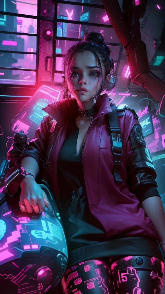 toddler, cyberpunk, neon, 8k, --v 4 change background cyberpunk , realistic face, 8k, ultra realistic Cartoon qut girls